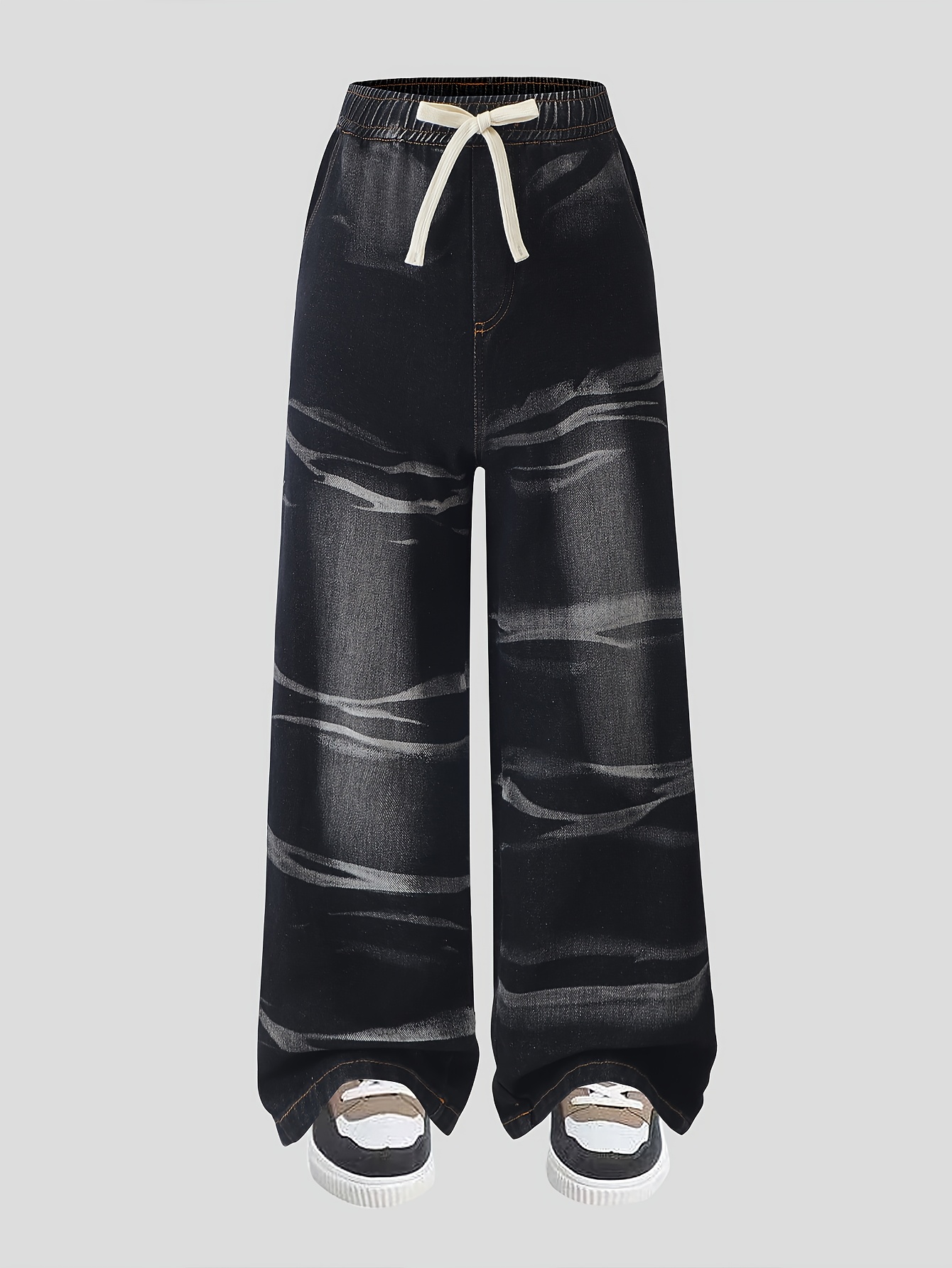 Youthful, Trendy, Casual, Elastic Waist Denim Work Pants for Outdoor Use, for Teenager