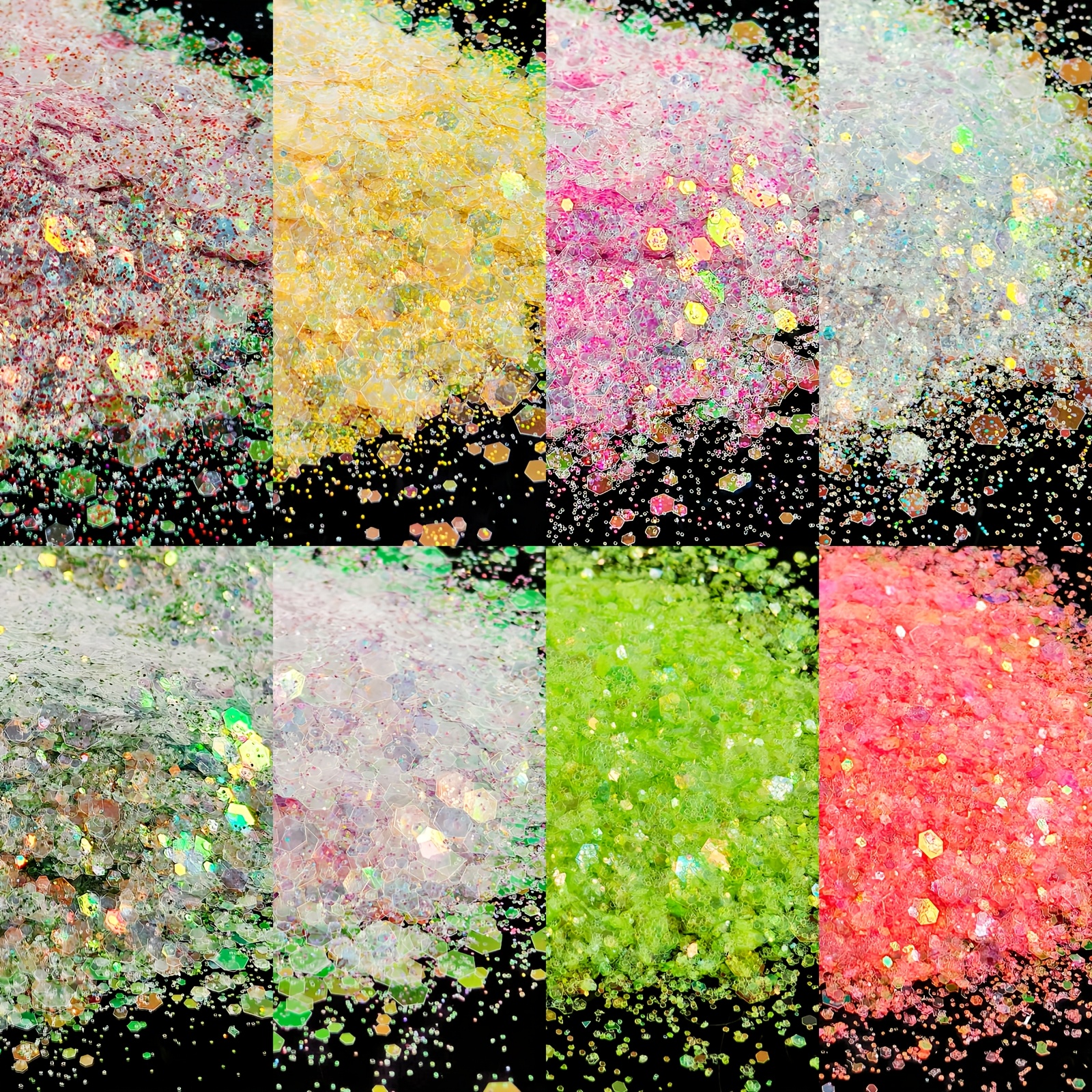 TEMU Set de 40G/8 Colores de Glitter Hexagonal, de Glitter Grandes de Tamaño , Ideal para Decoración de Uñas de Resina y Manualidades