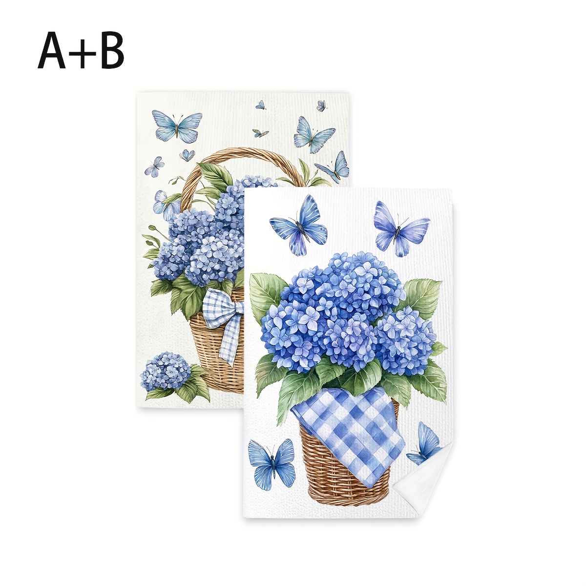 1pc/2pcs, Blue Hydrangea Basket Pattern Kitchen Rags, Suitable For Dining Rooms, Kitchens, Bathrooms, Daily…: retailer-supplied image