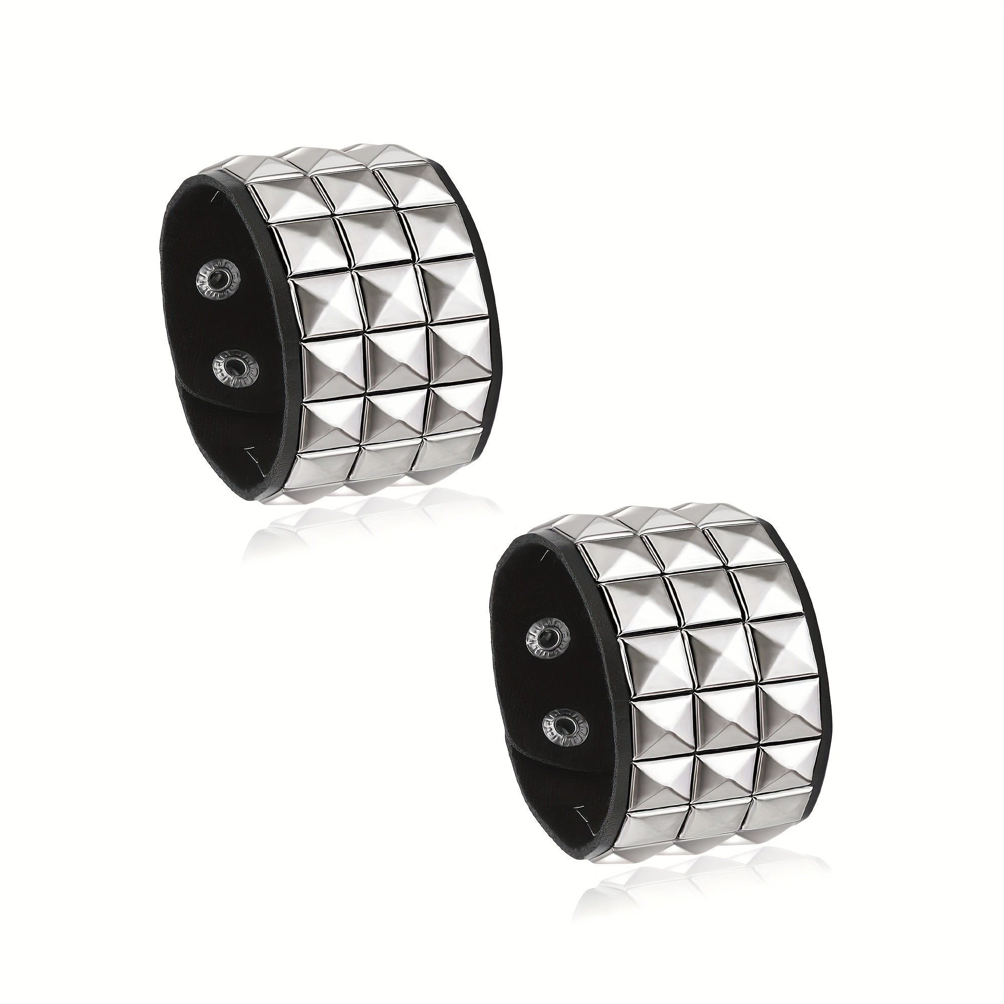 Set Of 2 Unisex Studded Bracelets In A Goth Punk Emo Style, Faux Leather, Suitable For Men And Women, Perfect For Halloween Cosplay Parties And Edgy Rock Punk Additions