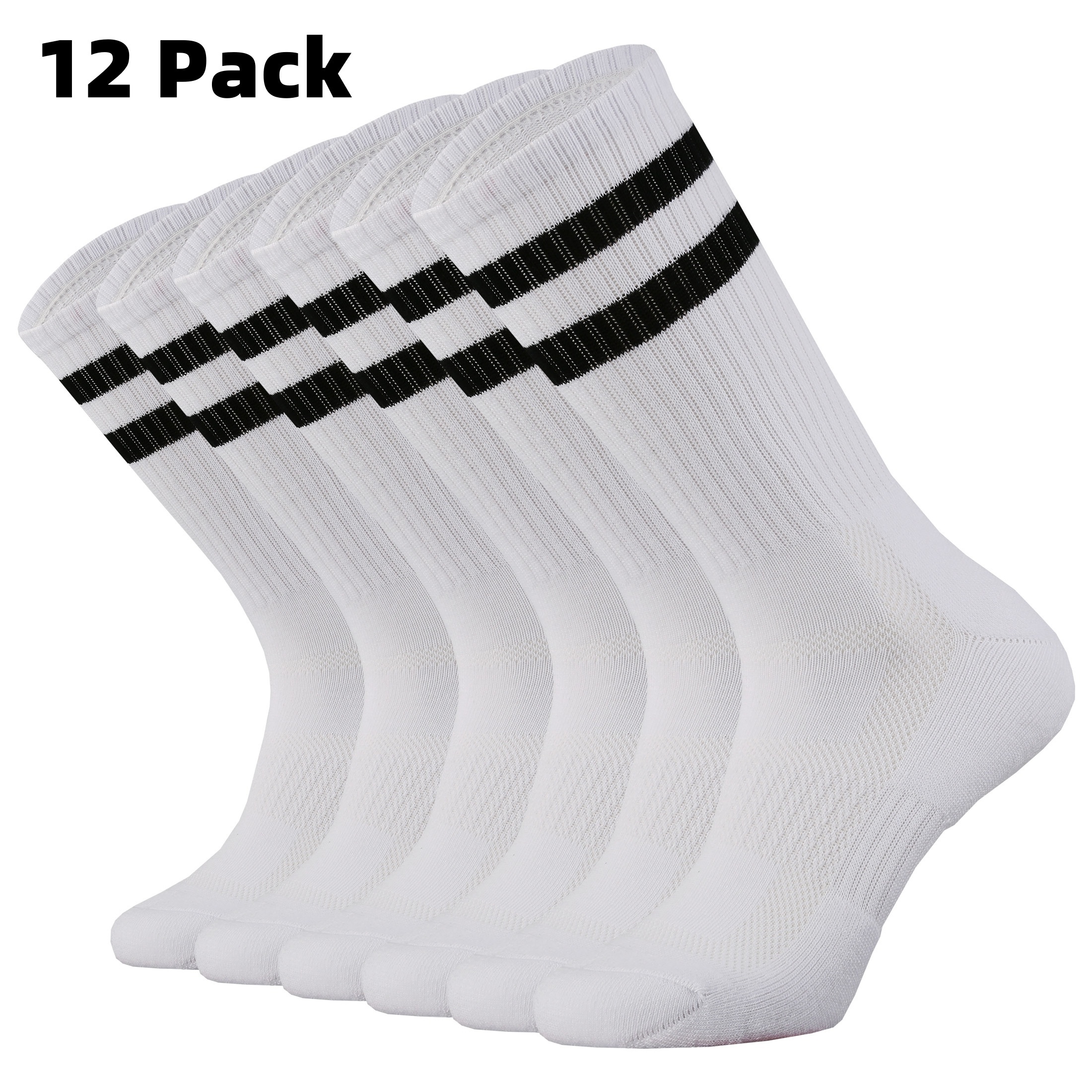 

12 Pack Sox Town Unisex Cushioned Crew Training Athletic Socks Men & Women With Combed Cotton Moisture Wicking Breathable Running Black&white Stripes Casual Quarter Performance 12 Pairs