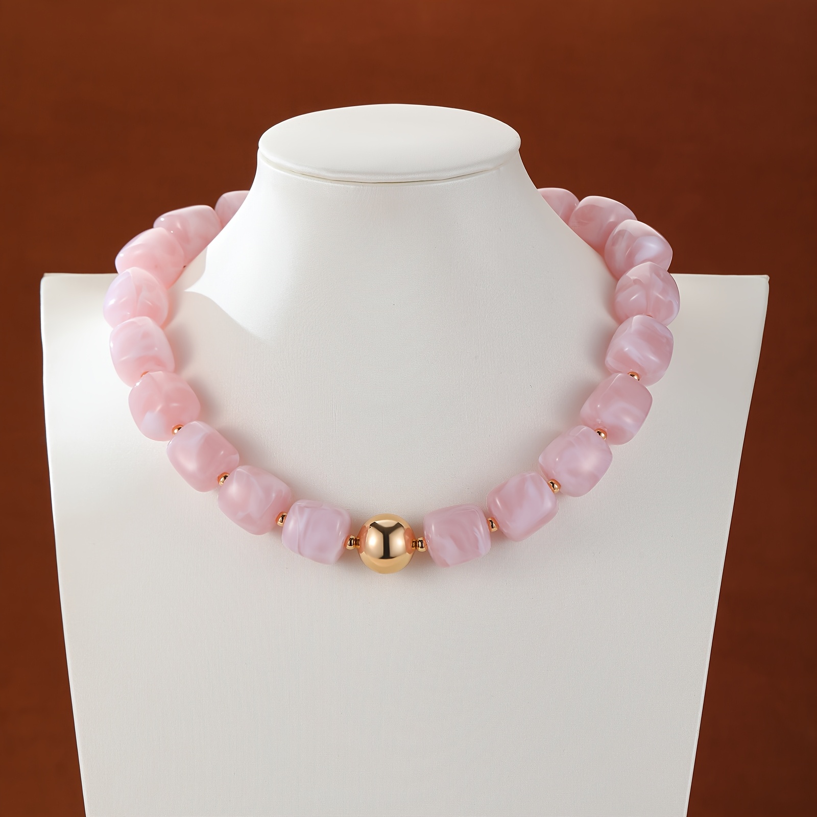 TEMU A Women's Fashionable Gemstone Beaded Necklace, Bohemian Style With 20 Large Colorful Beads, Suitable For Summer Beach Vacations And Daily Wear