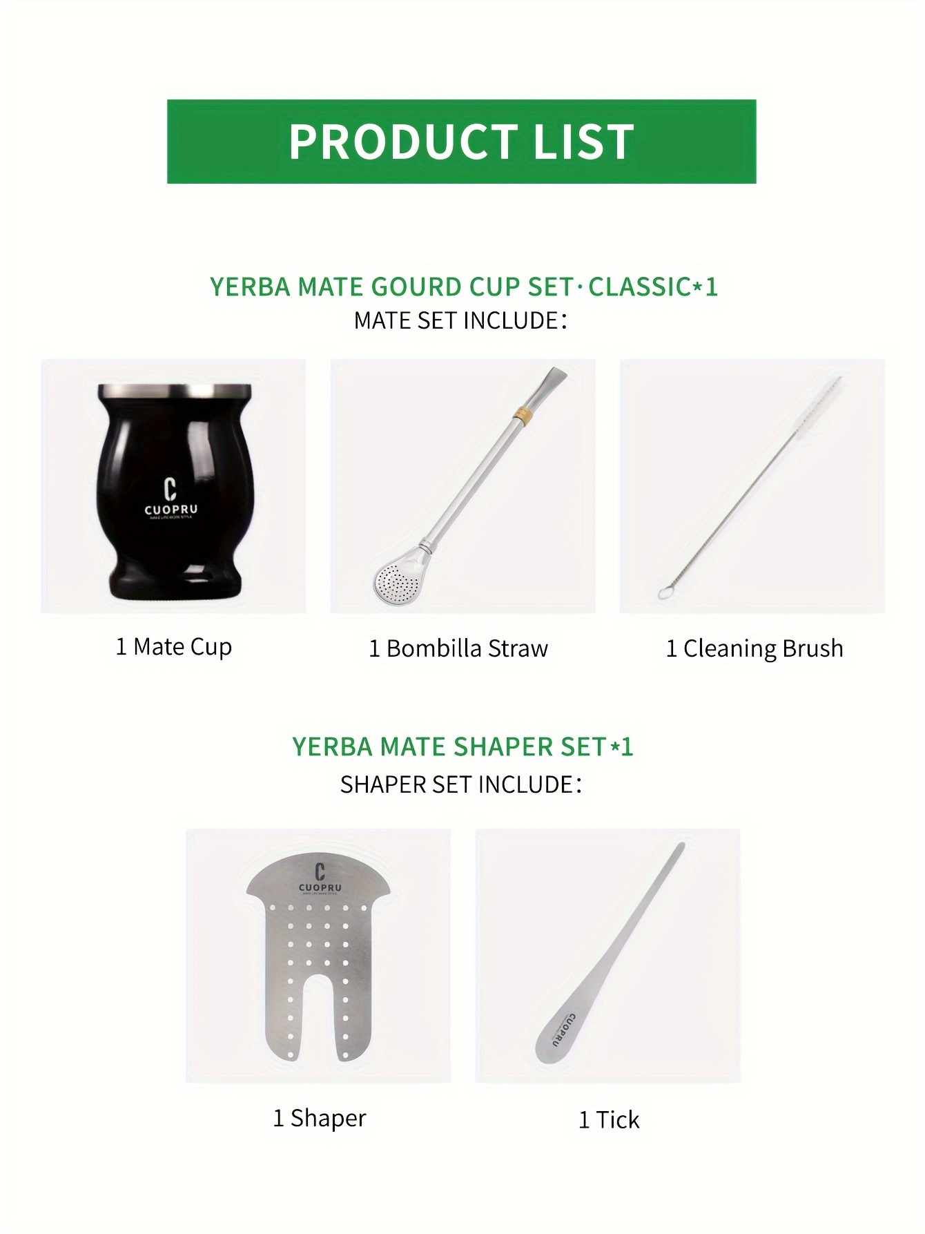 1pc, Yerba Mate Cup Set (Authentic Traditional Mate Cup - 8 Ounces), 8Oz Comes with Yerba Mate Straw, Cleaning Brush, Yerba Mate Divider & Tea Picker, Stainless Steel Double Wall Gourd Yerba Mate Cup Ideal for Both for cold And Hot Beverages