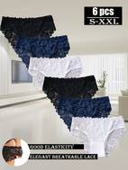 6pcs womens lace panties elegant floral print underwear soft breathable fabric solid color black white blue comfortable stylish for casual attire lace trim underwear comfortable underwear sophisticated style durable construction comfortable undergarments fashionconscious women everyday underwear feminine design lightweight underwear supportive underwear stylish women