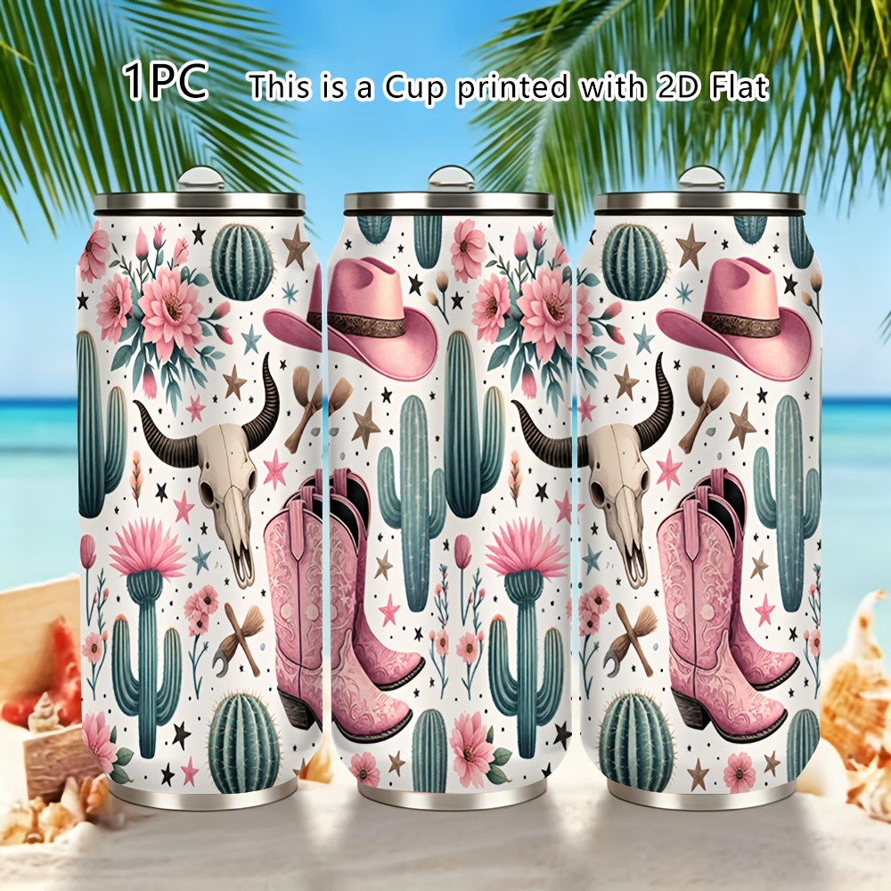 품목 사진 1개 17oz 스테인리스 스틸 텀블러, 미국 서부   야생 스타일 평면 2d 프린트 패턴, 오래 지속되는 단열 및 냉방, 누출 방지 및 밀폐, 서부 컨트리 스타일 애호가에게 적합