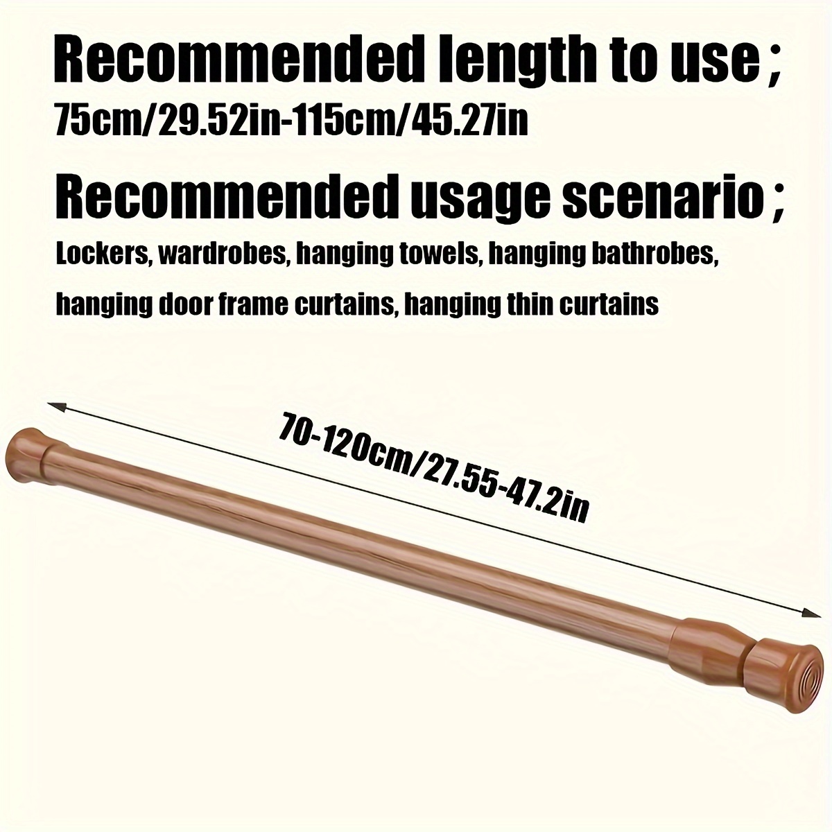 TEMU 1pc Multi-functional No-drill Telescopic Rod, With A Strong Spring For . Available In Black, White, And Wood Grain . Ideal For Use As A Shower