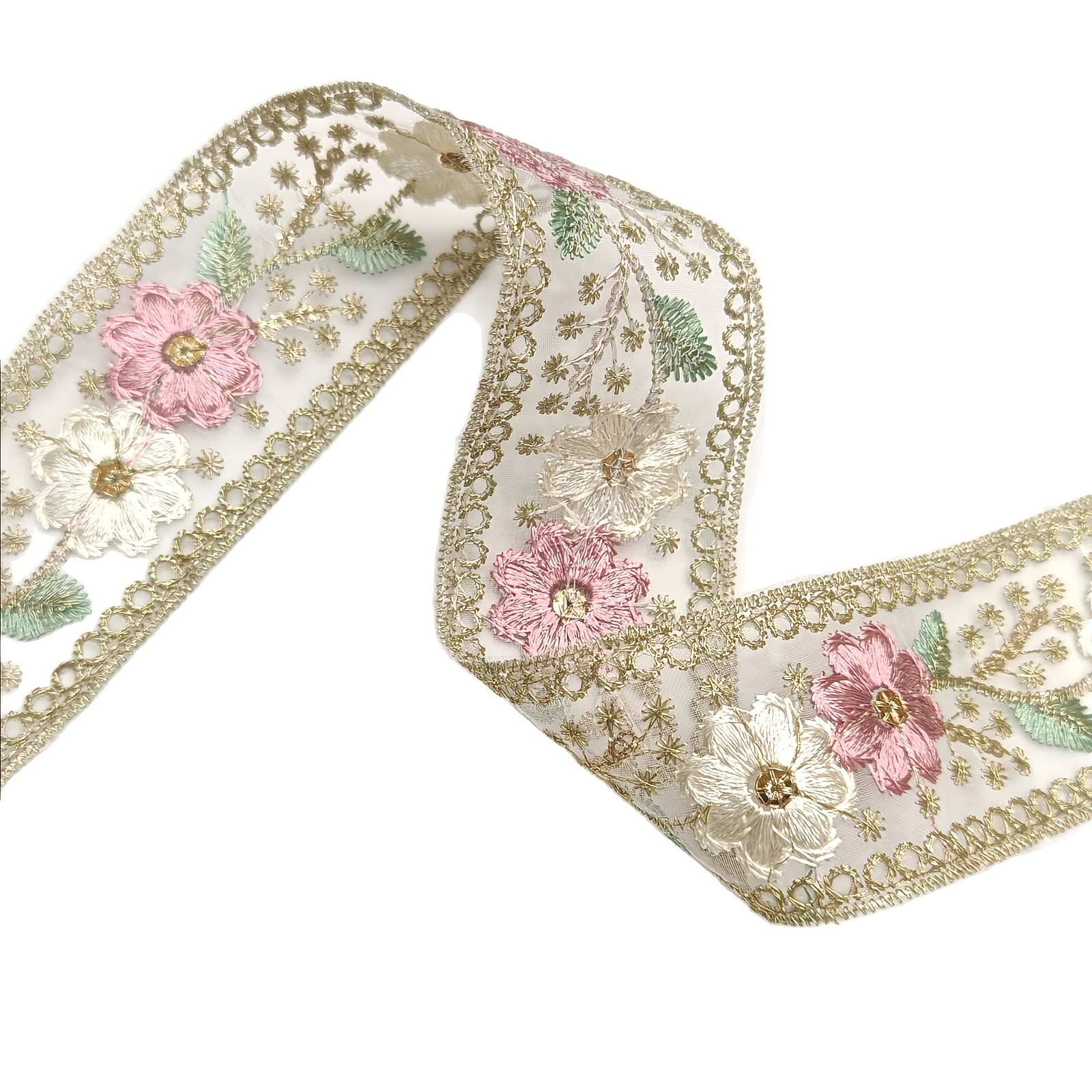 TEMU Dentelle Brodée Colorée à Paillettes | 4,5 cm de Large, 1 Long, Tissu de Base Tissé Uni, Matériau , Nouveau Style, Convient pour la Couture de