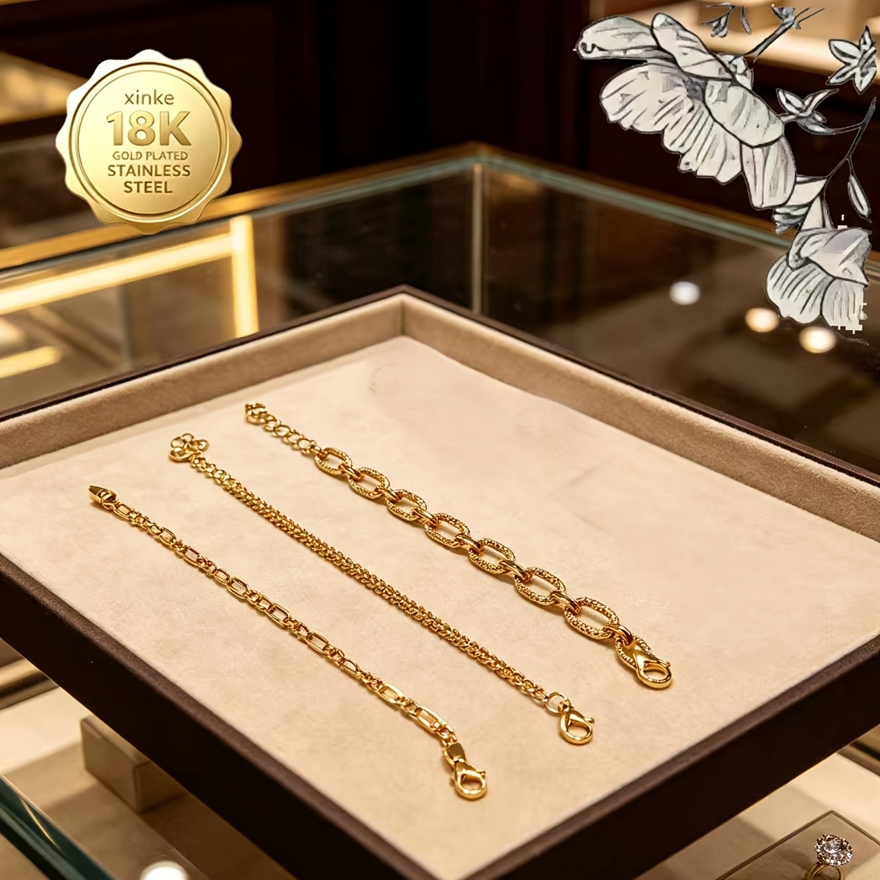 3pcs Set - 18K Plated Unisex Elegant Simple Bracelets