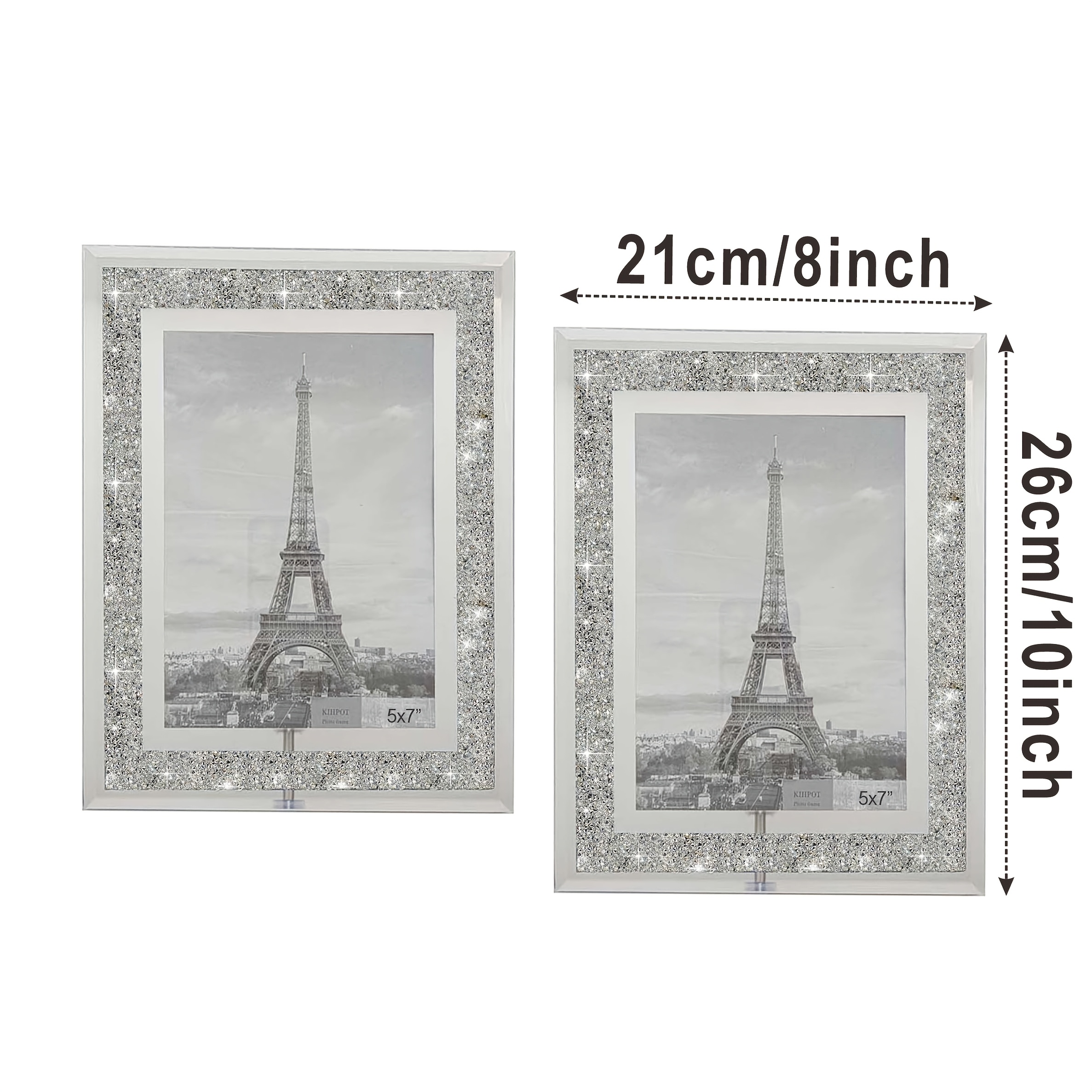 Image of Glam Vintage Pyramid Picture Frame Set (2pcs), Photo Holder With Sparkling Rhinestone Border, Suitable For Travel And Daily Keepsakes, Exquisite Home Desktop Decoration