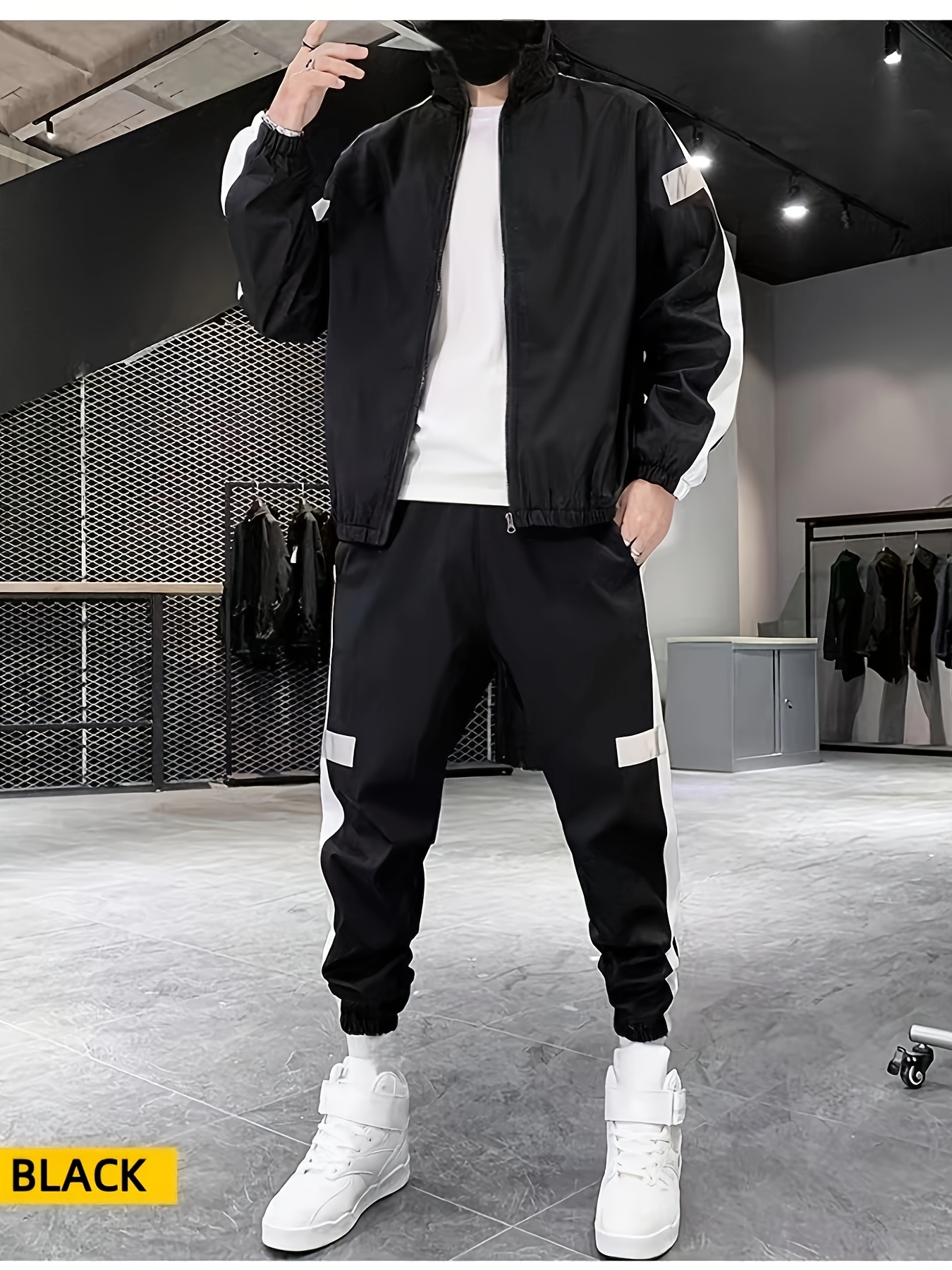 cool fashionable versatile sports suit men reflective strip Temu
