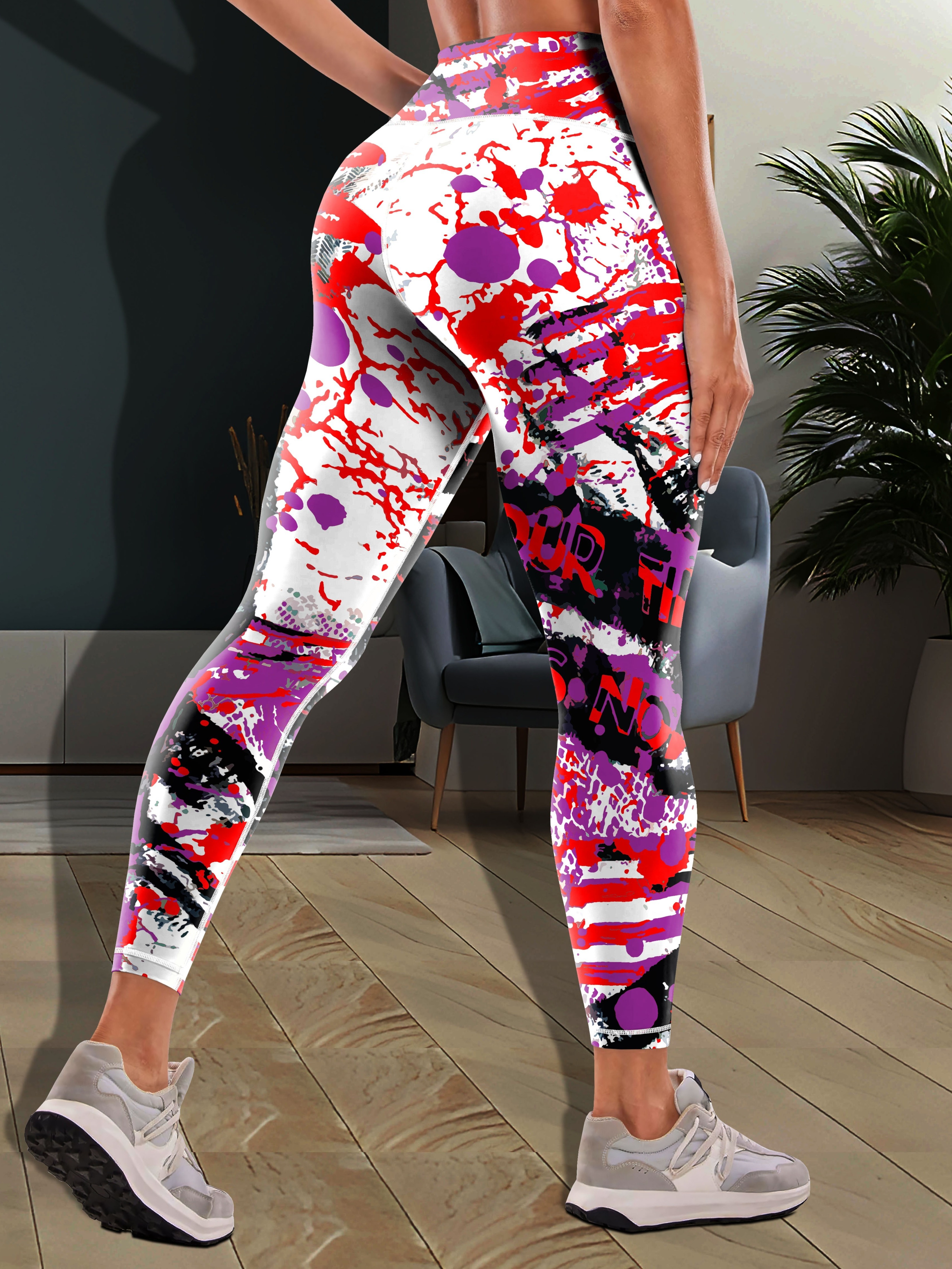 HDE Trendy Design Workout Leggings Fun Fashion Graphic Printed Cute  Patterns Paint Splatter M