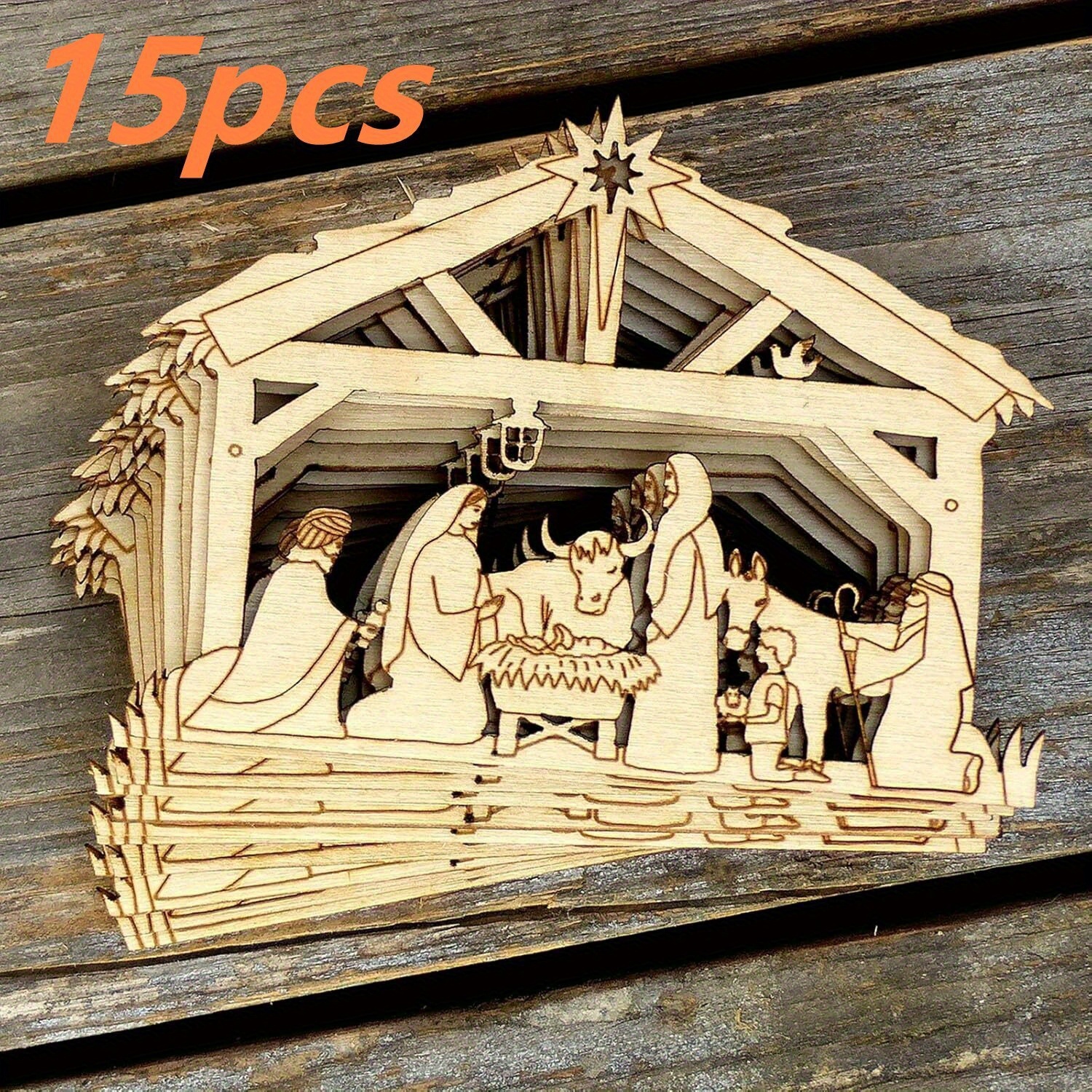 Image of 15 Wooden Christmas Ornaments Featuring Designs, Perfect For Home Decoration During Holidays Like Christmas And Easter, Suitable For Festive Home And Wedding Decor
