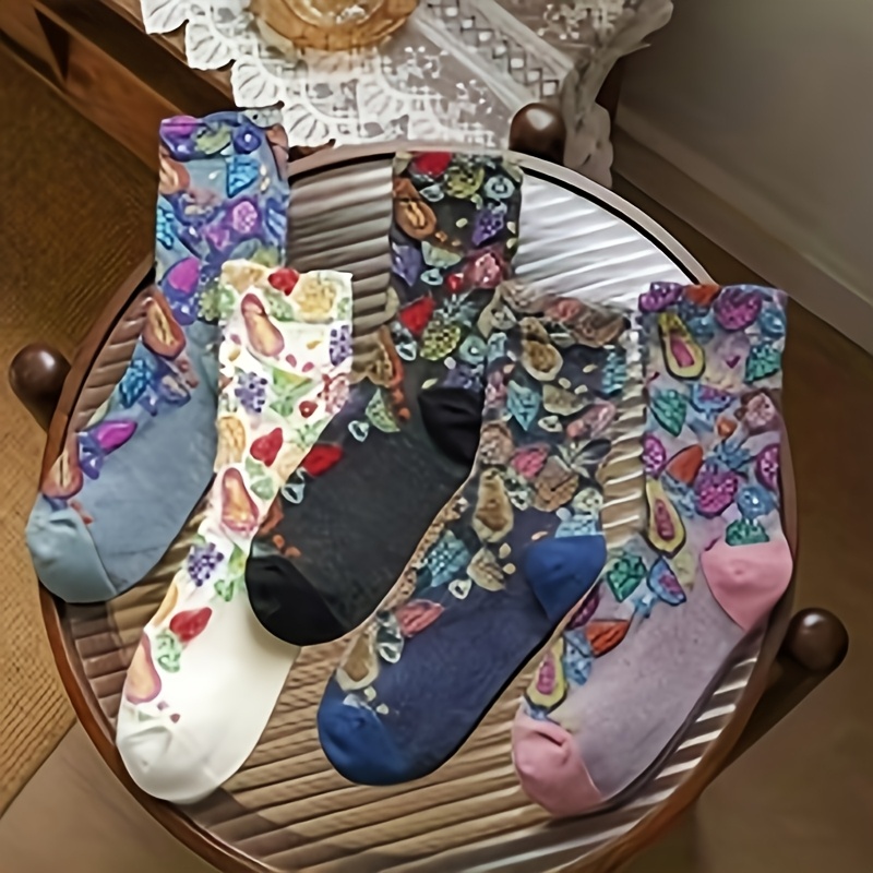 TEMU 5 Colors, 5 Pairs, 2025 Spring/summer Solid Color Socks, Mid Length Socks, Breathable Socks, 's Socks, Artistic And Fashionable Embroidered