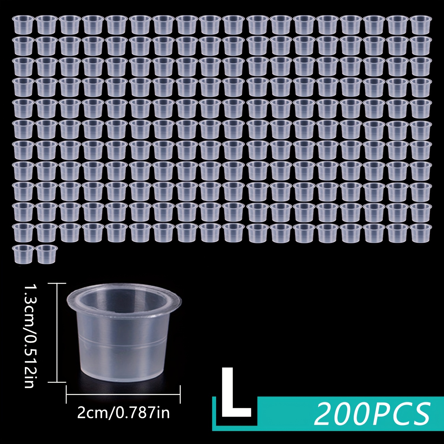 TEMU 200 Tattoo Ink Cups, Disposable Tattoo Ink Cups, Hard Plastic In 3 Sizes (s, M, L), Small Pack Of Ink Cups Without Base