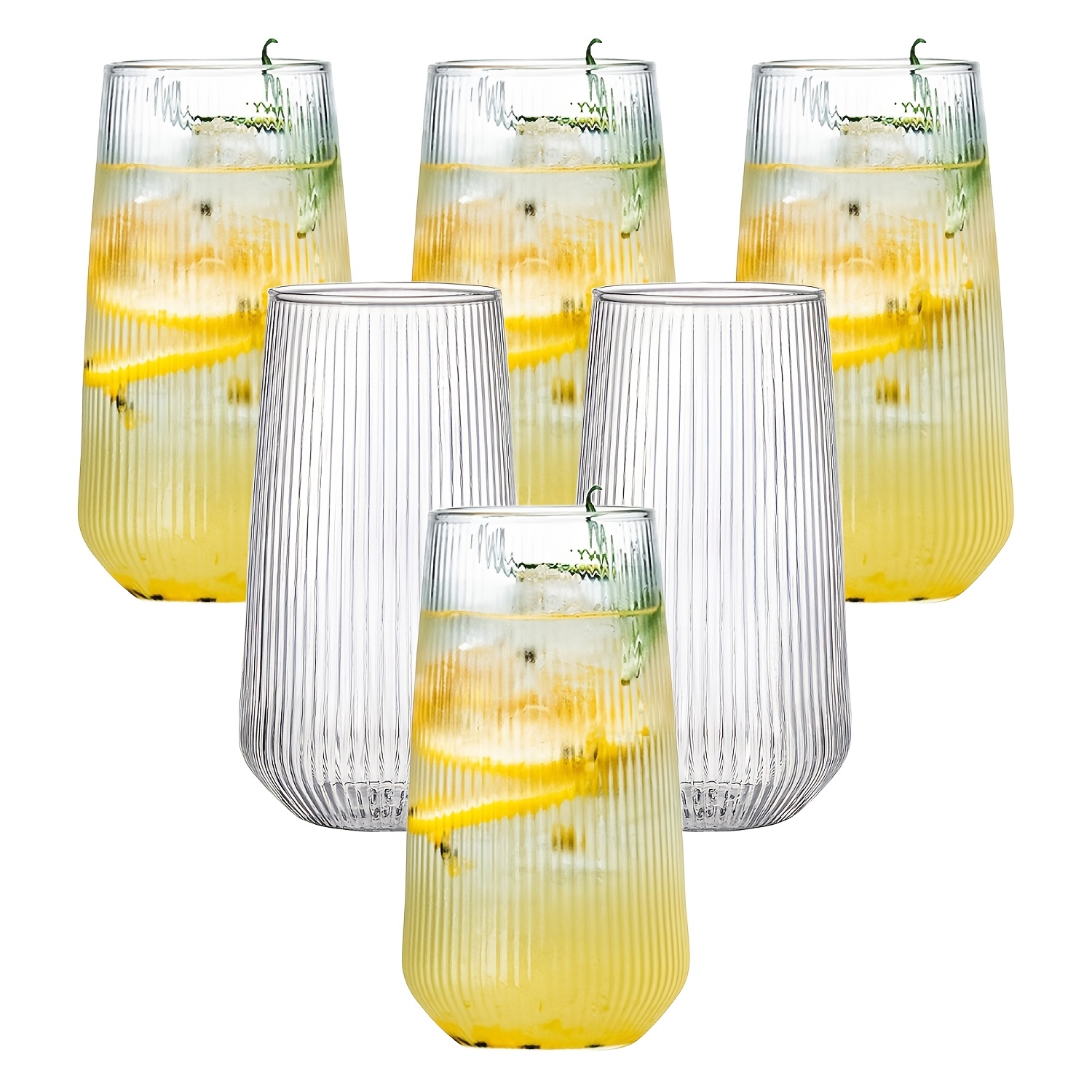 E-shop Ein Set von 6 Vintage gestreiften Highball-Gläsern, Lagerbestand 500ml/17oz Trinkgläser, Premium Borosilikatgläser, ein Set aus bruchsicheren