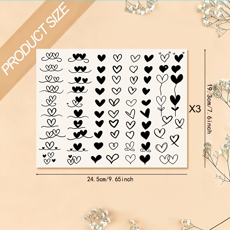 TEMU Heart Divider Theme Uv Transfer Paper - 3pcs Set, Suitable For Diy Crafts, Mugs, Laptops, And Water Bottles, Self-adhesive Plastic Transfer