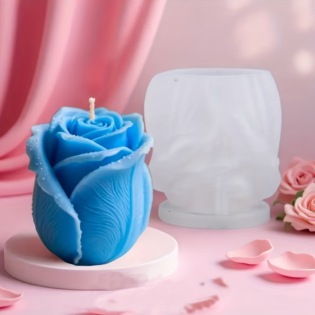 TEMU 1pc 3d Rose Flower Open Petal Candle Silicone Mold, With Transparent Petal Texture - Reusable Silicone Mold - Easy Demolding, Suitable For
