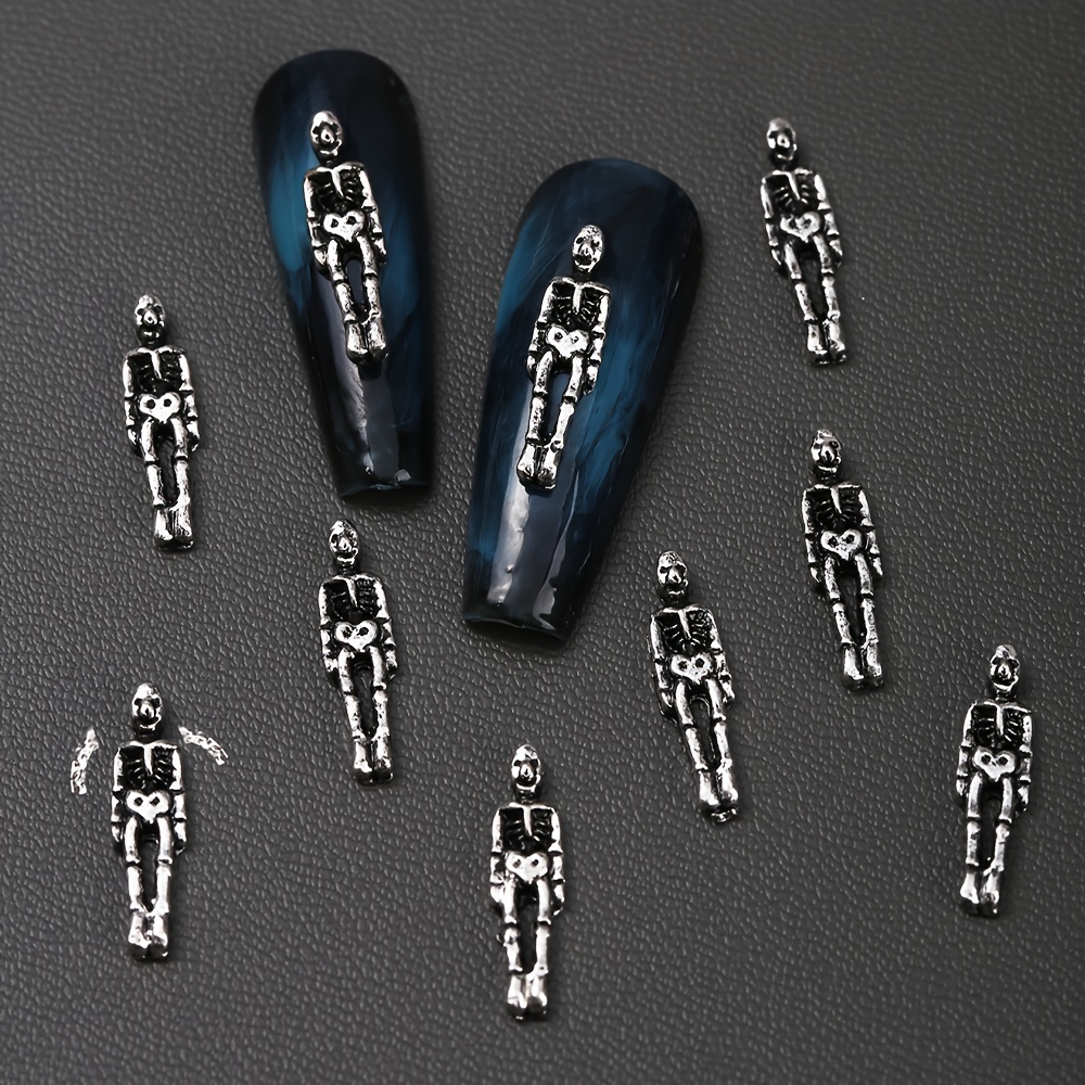 Halloween Retro Skeleton Man Nail Drills Rhinestones 10pcs Alloy Nail Art Decorations Nail Charms Nail Gems Nail Supplies