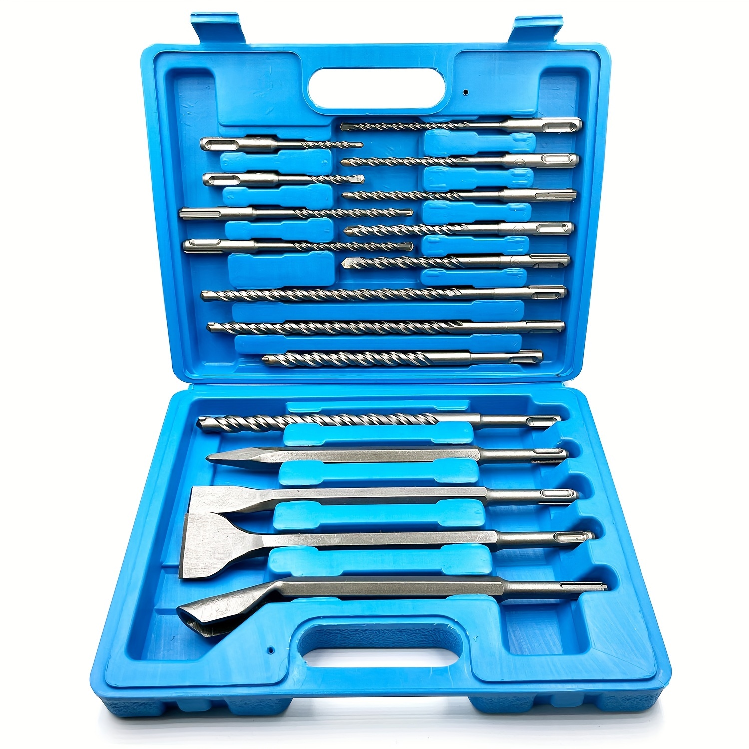 TEMU 17pcs Sds Plus Drill Bit Set With Chisels, Metal Material, For Concrete, Brick, Block, Stone Masonry - Rotary Hammer Hole Tool, With Storage Case