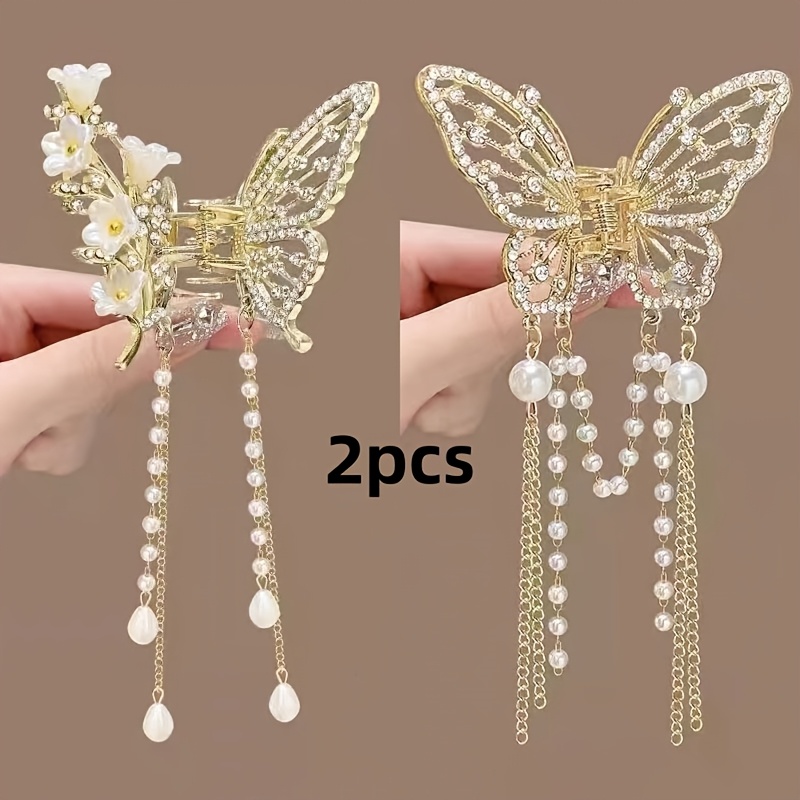 E-shop 2 Stücke Stilvolle Schmetterlingsklammer Blumen Schmetterlingsklammer Damen Schmetterlingshaarschmuck Ideal für Alltags-Haaraccessoires