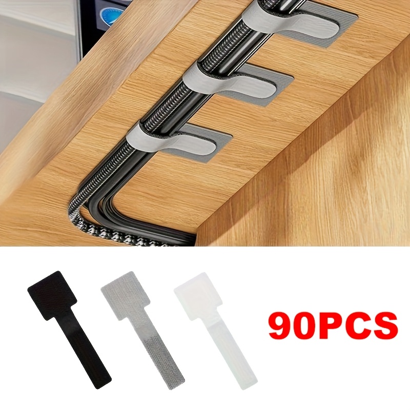 TEMU 90pcs Nylon Hook And Loop Cable Ties, Self Adhesive Cable Straps, For Appliances, Suitable For Office Use, Cable Ties Can Organize Desktop Wires