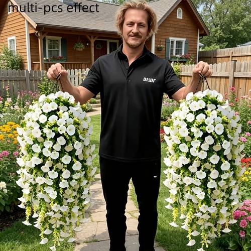 6pcs white artificial wall hanging hanging trumpet flower vine balcony courtyard porch hanging basket decoration outdoor sun resistant flower vine arrangement wedding party decor mothers day