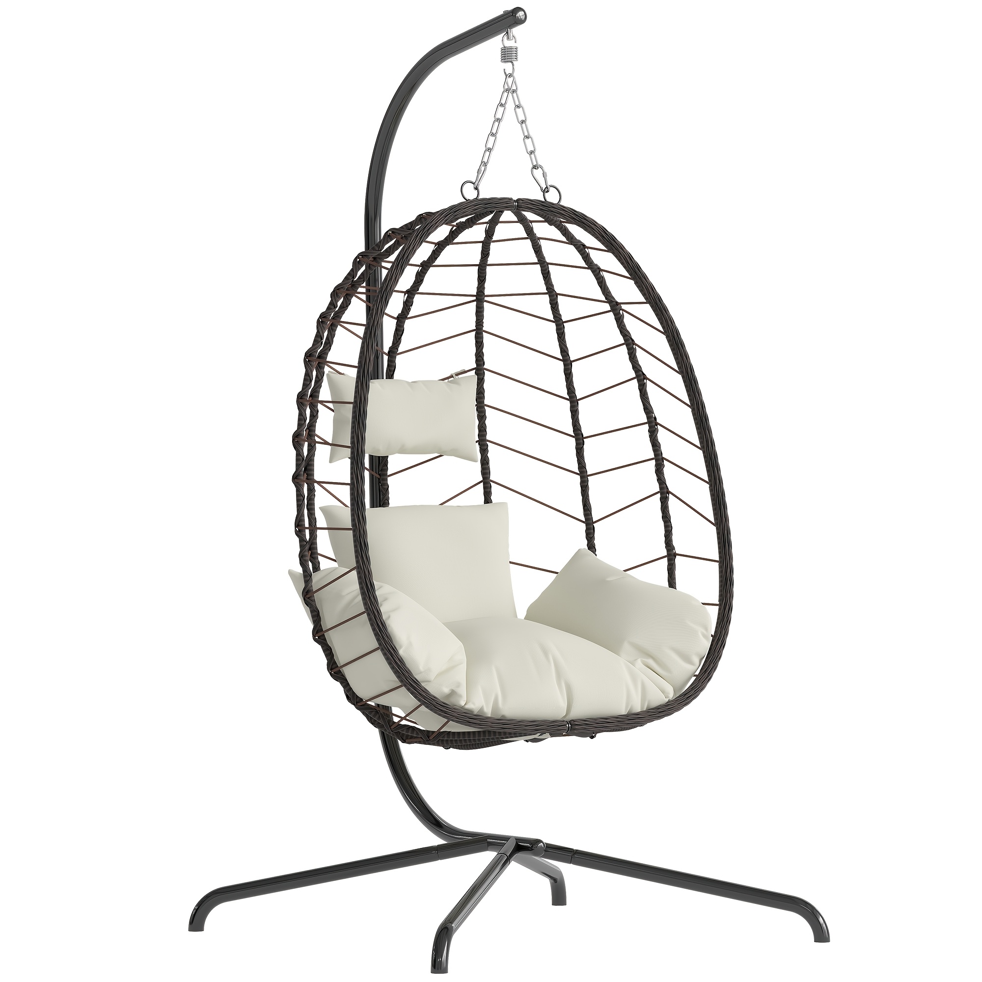 TEMU Outdoor Egg Chair With Metal Stand, Weather Resistant Rattan Wicker Hanging Swing Hammock Chair, Heavy Duty 350lbs Weight Capacity Patio