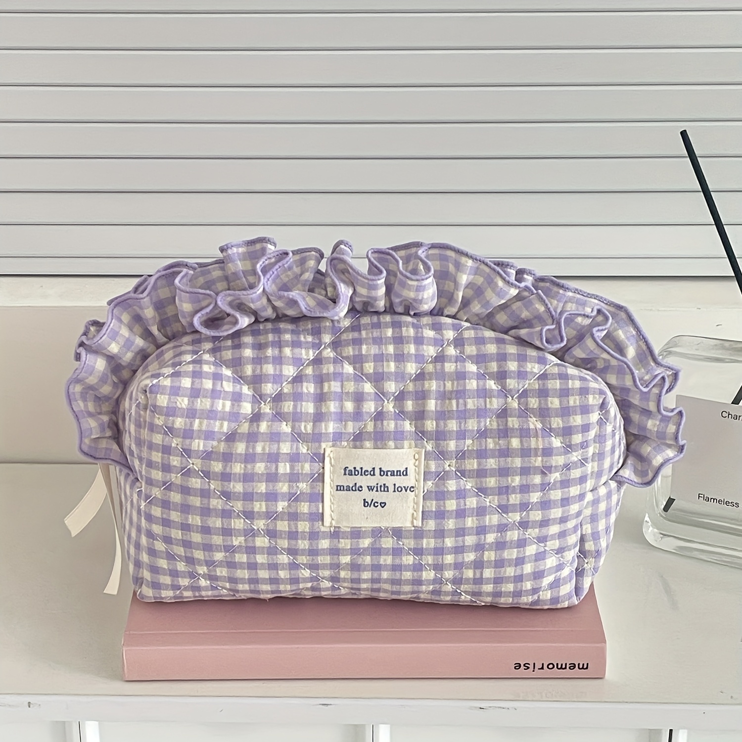 TEMU Trousse de maquillage à en dentelle, design minimaliste style Ins pour filles, de grande valeur, pochette à cosmétiques portable de grande