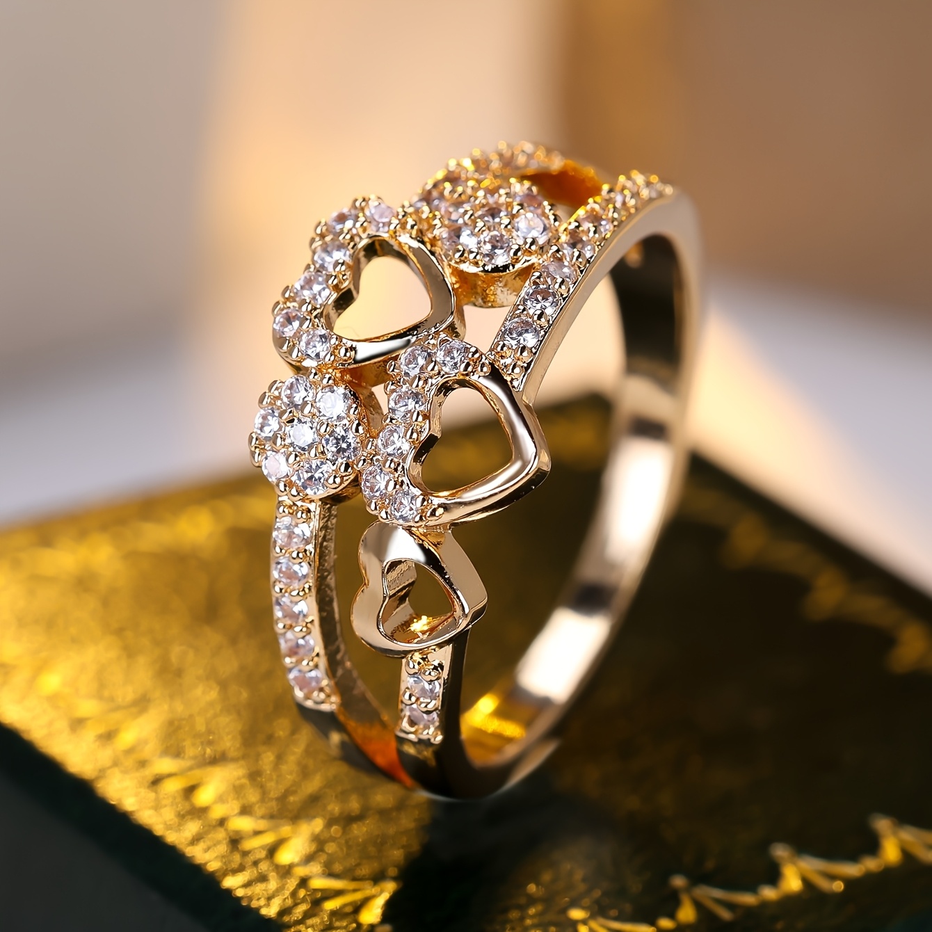 Women's Heart Promise Ring with Sparkling CZ - Copper Plating