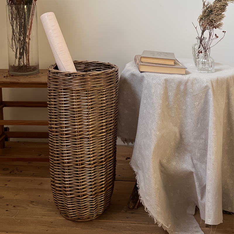 TEMU 1 Vintage Umbrella Storage Basket, Traditional Style Decorative Wicker Baskets For Living Room Storage And Hanging Picture Collection,