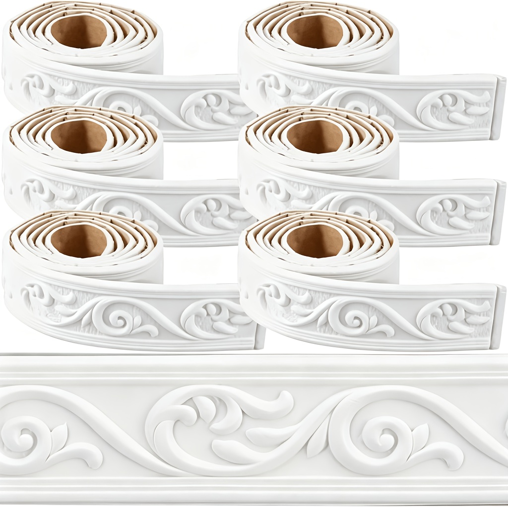 TEMU A Set Includes 6 Rolls Of Crown Molding Trim, Made Of White Peel-and-stick Foam, Measuring 271.65*1.97 Inches. This Self-adhesive Flexible