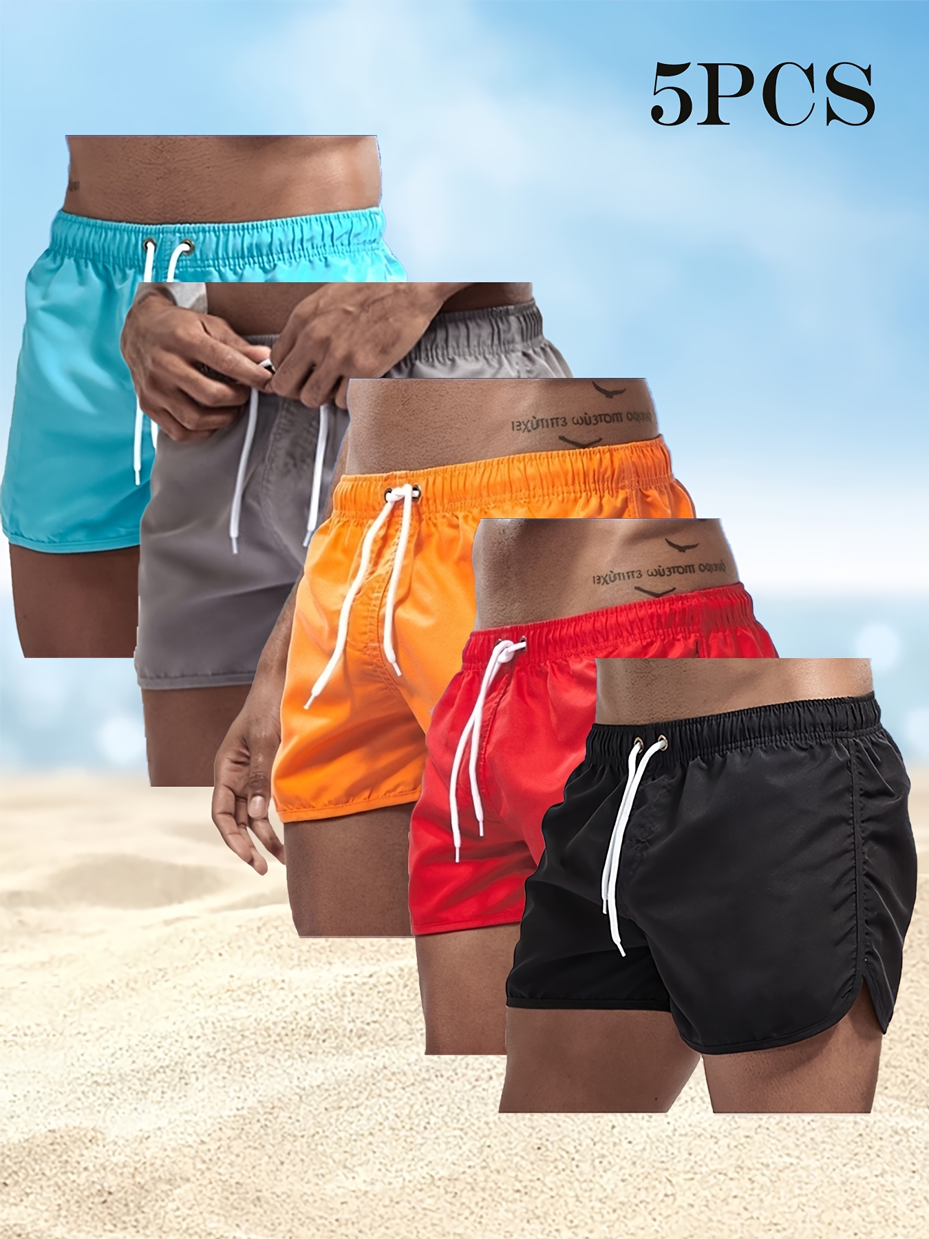 Men's Quick-Dry Board Shorts with Pockets & Drawstring