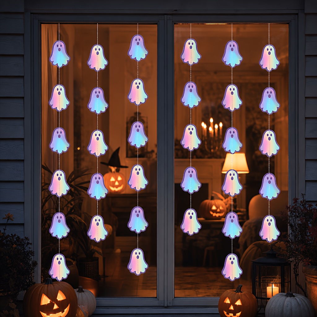 Image of 1 Set Halloween Iridescent Banner Hanging Garland, Colorful Banner For Party Home Door Window Wall Decorations Supplies (full 104 Inches)