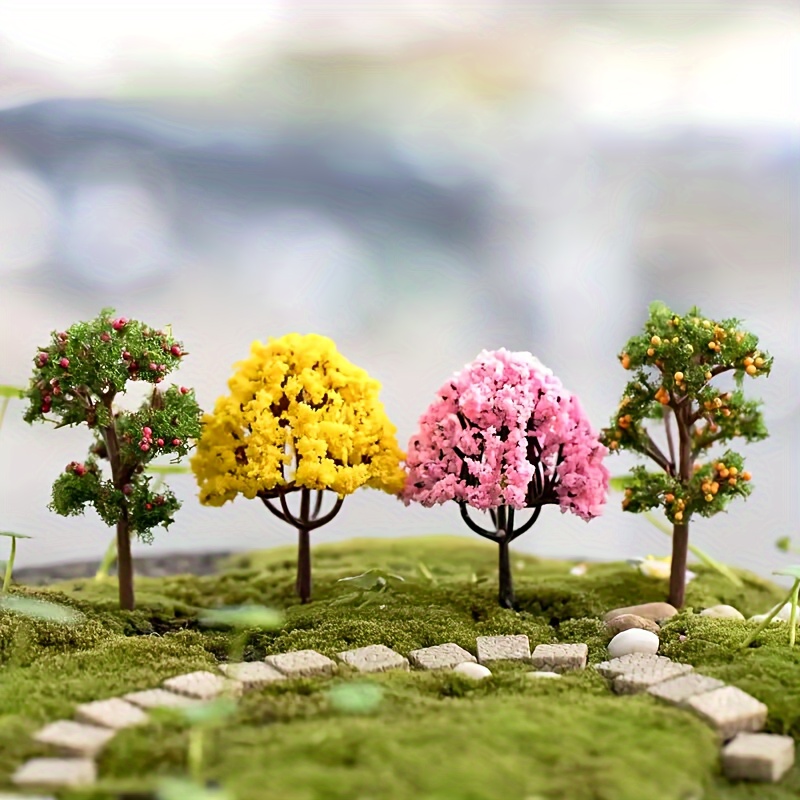 

4 Miniature Mossy Landscape Trees - Diy Fairy Garden Decor, Outdoor Tabletop Accessories, Farm And Estate Bonsai Orange And Hawthorn Trees, No Battery Required, Suitable For Ages 14 And Up