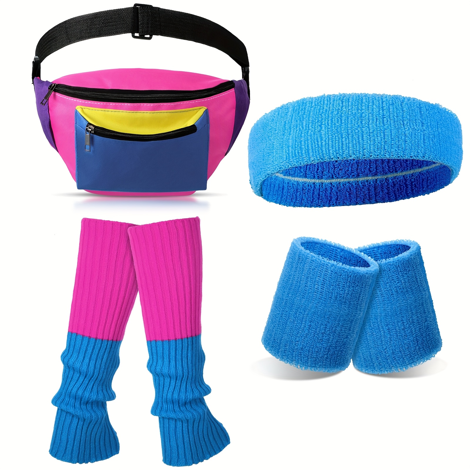 Ensemble d'accessoires de costume des années 80, bandeau, boucles d'oreilles, gants, collier, bracelet pour fête rétro des années 80, fluo, taille M
