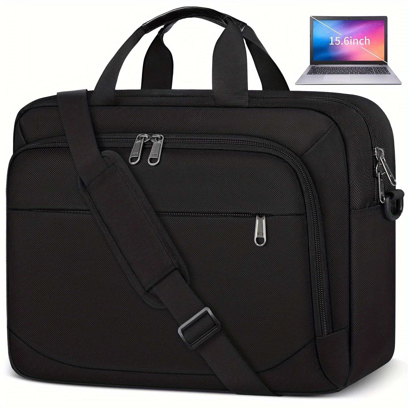 *'S Laptop Bag Black Oxford Style, Adjustable Shoulder Strap,  Zipper Closure, Polyester Lining for Business, Trave