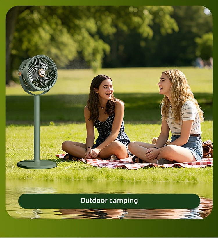 A Easy Outdoor Solar-Powered Floor Fan with a Circulating Function, Featuring Four Height Adjustment Modes, a Type-C Quick Charging Version, a Five-Speed Desktop Fan, a Retractable Electric Floor Fan, an Ultra-Long-Lasting Outdoor Cooling Device