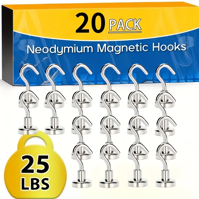 

/40pcs Heavy Duty Magnetic Hooks, 25lb Load Capacity - Suitable For Cruise Ships, Home, Kitchen, Office, Etc. - Polished Metal Neodymium Magnet With Hooks