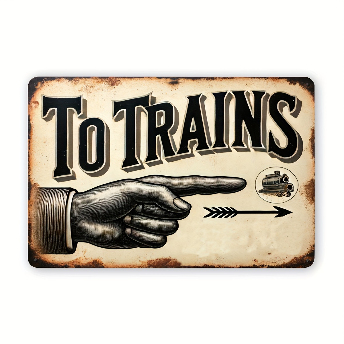 

Vintage Train Left Turn Metal Tin Sign - Retro Iron Wall Decor For Porch, Patio, Or Deck