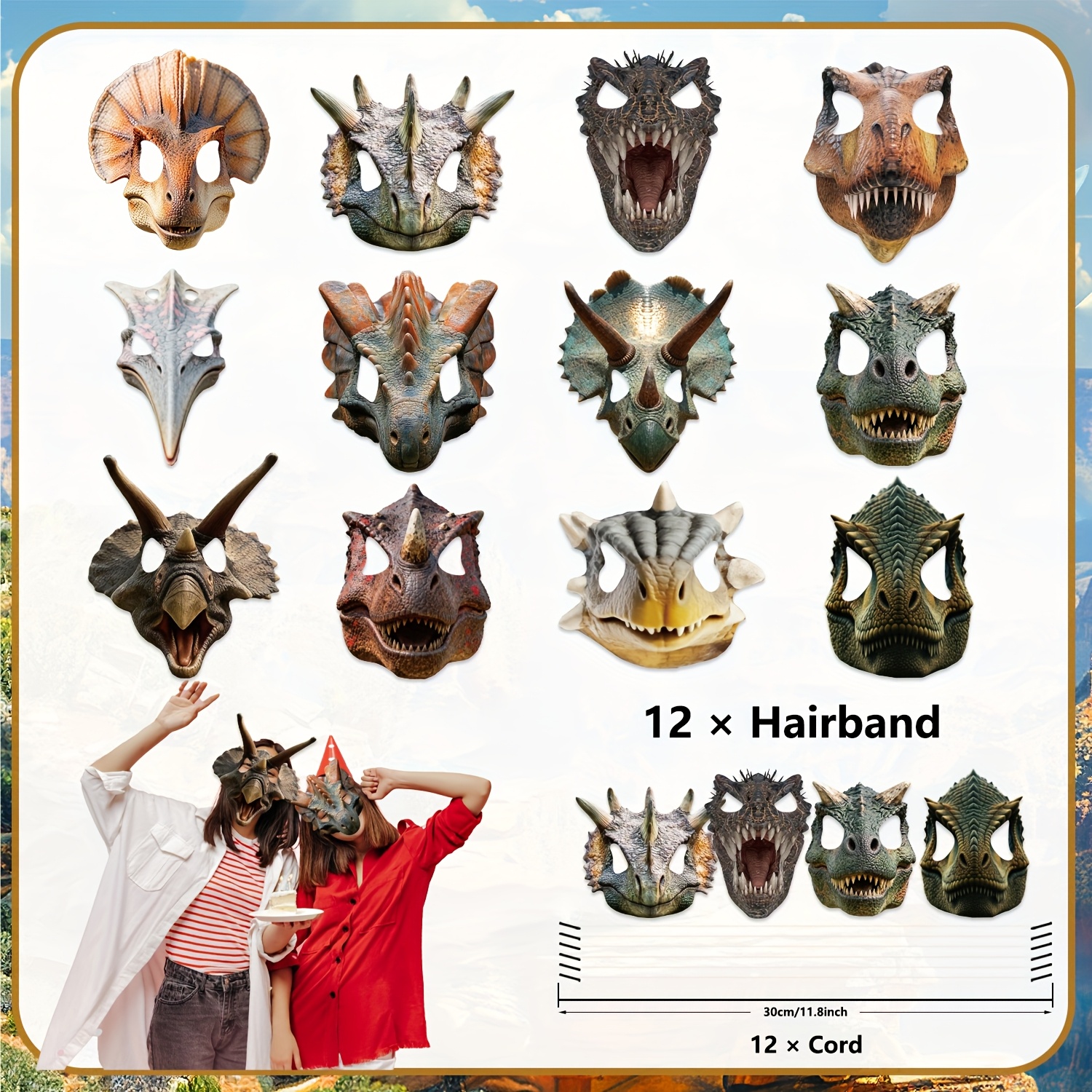 Image of 12pcs Dinosaur Masks Birthday Decorations For Adults Party Supplies Animal Party Mask Theme Birthday Gifts For Party Decorations