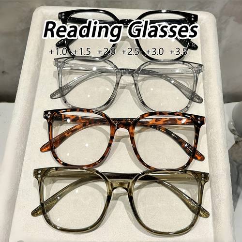 4pcs ladies plastic extra large frame simple and lightweight glasses 1 0 3 5 times prescription clear visionasses reading glasses for books mobile phones tablets fashion glasses