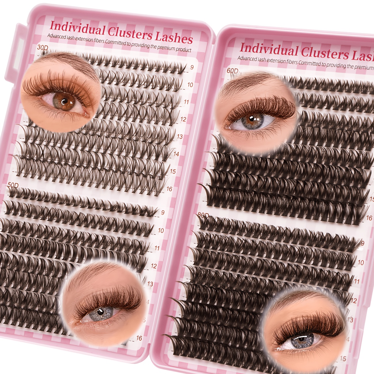 Image of Brown False Eyelash Clusters 640pcs, 30d/40d/50d/60d/80d Diy False Eyelashes, 9-16mm, Lifelike Natural Fluffy Cat Eye Long Curly Strip Lashes