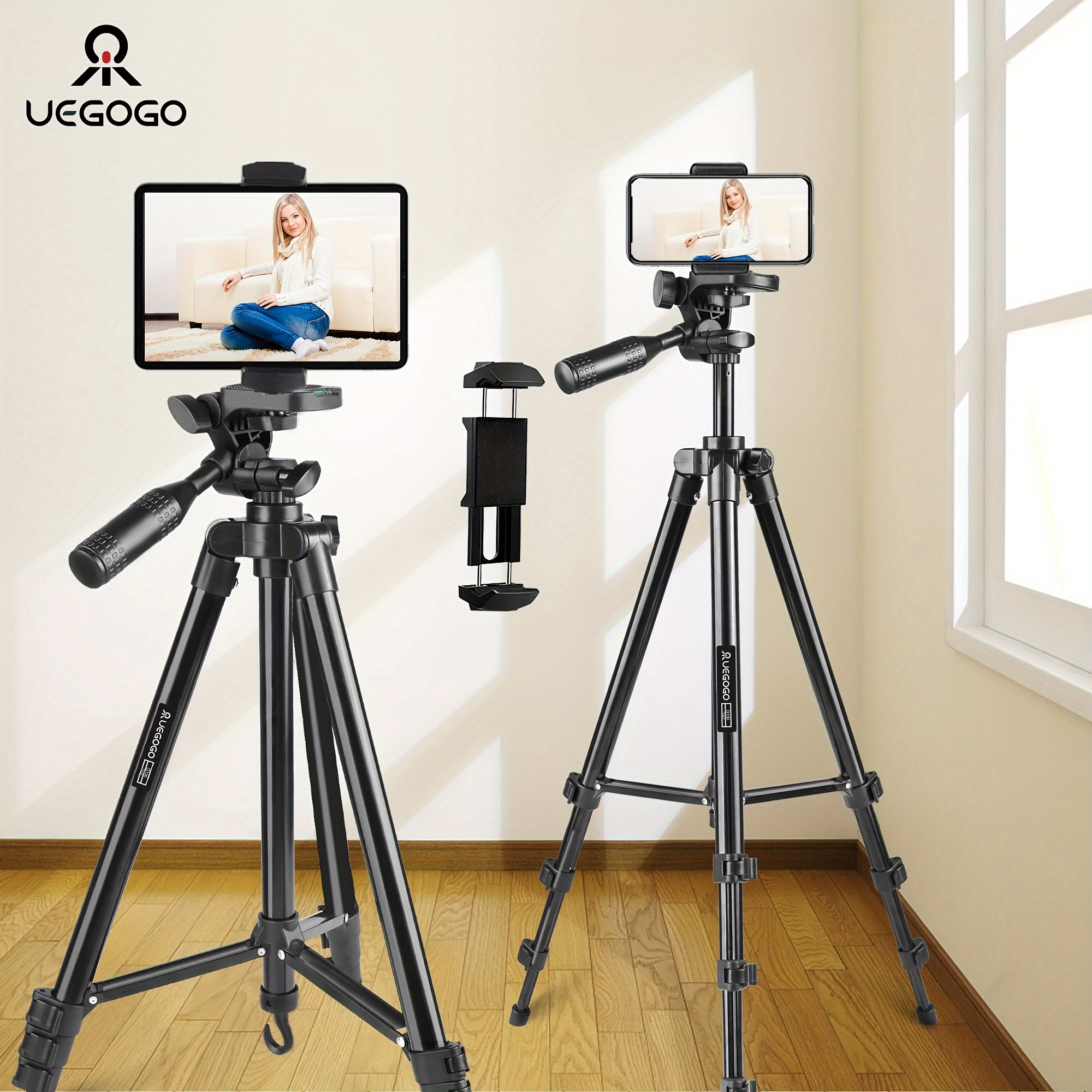 

Uegogo 51 Inch Lightweight Tripod, Height Adjustable, Selfie Phone, Camera, Retractable Phone Clip, Suitable For Tablet, Mobile Phone, With Storage Bag, For Video Recording, Photo , Live Streaming