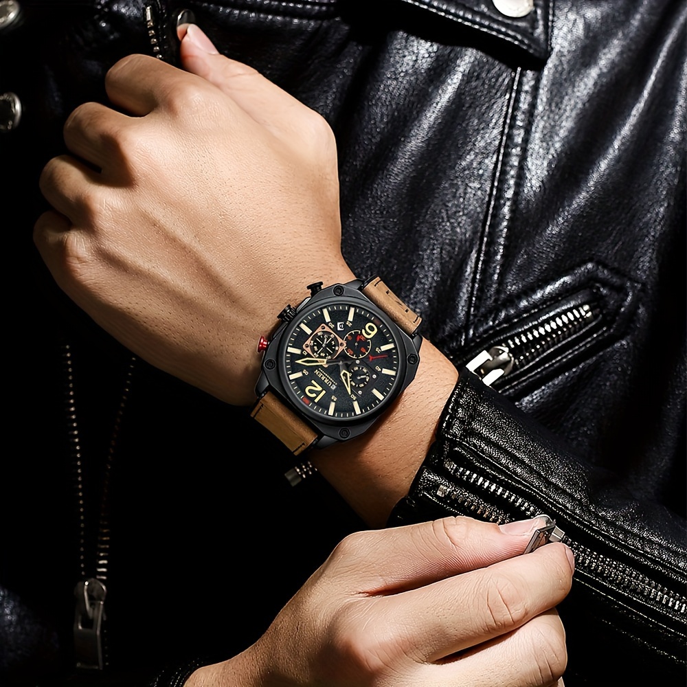 mens fashionable sports watch multifunctional chronograph quartz luminous hands date display   alloy case square dial electronic movement silicone strap   details 18