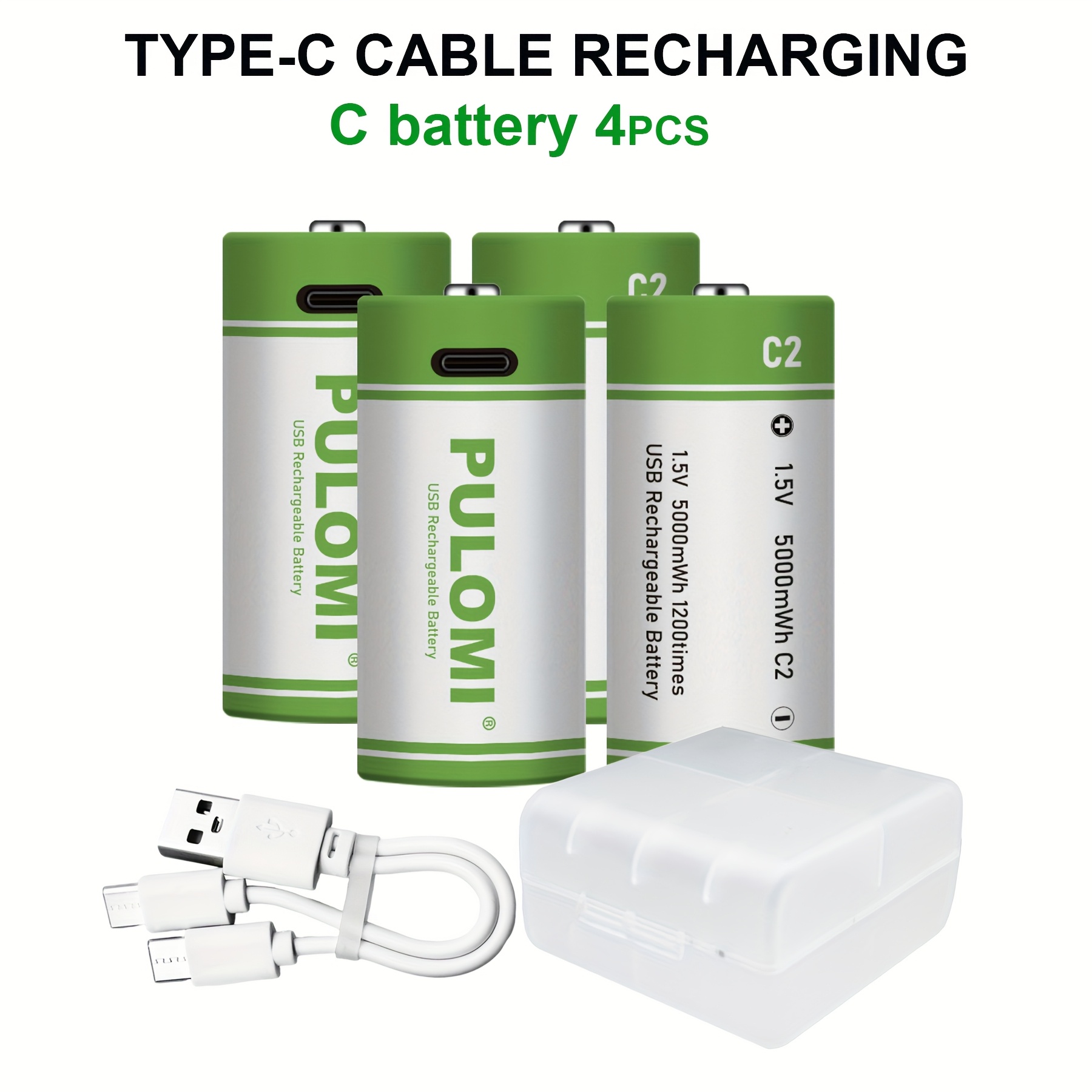 Image of Set Of 4 C Batteries, Featuring Rechargeable Lithium-, With A High Capacity Of 1.5v 3300mah 5000mwh. Charge Time Of 2.5 Hours, Consistent Output