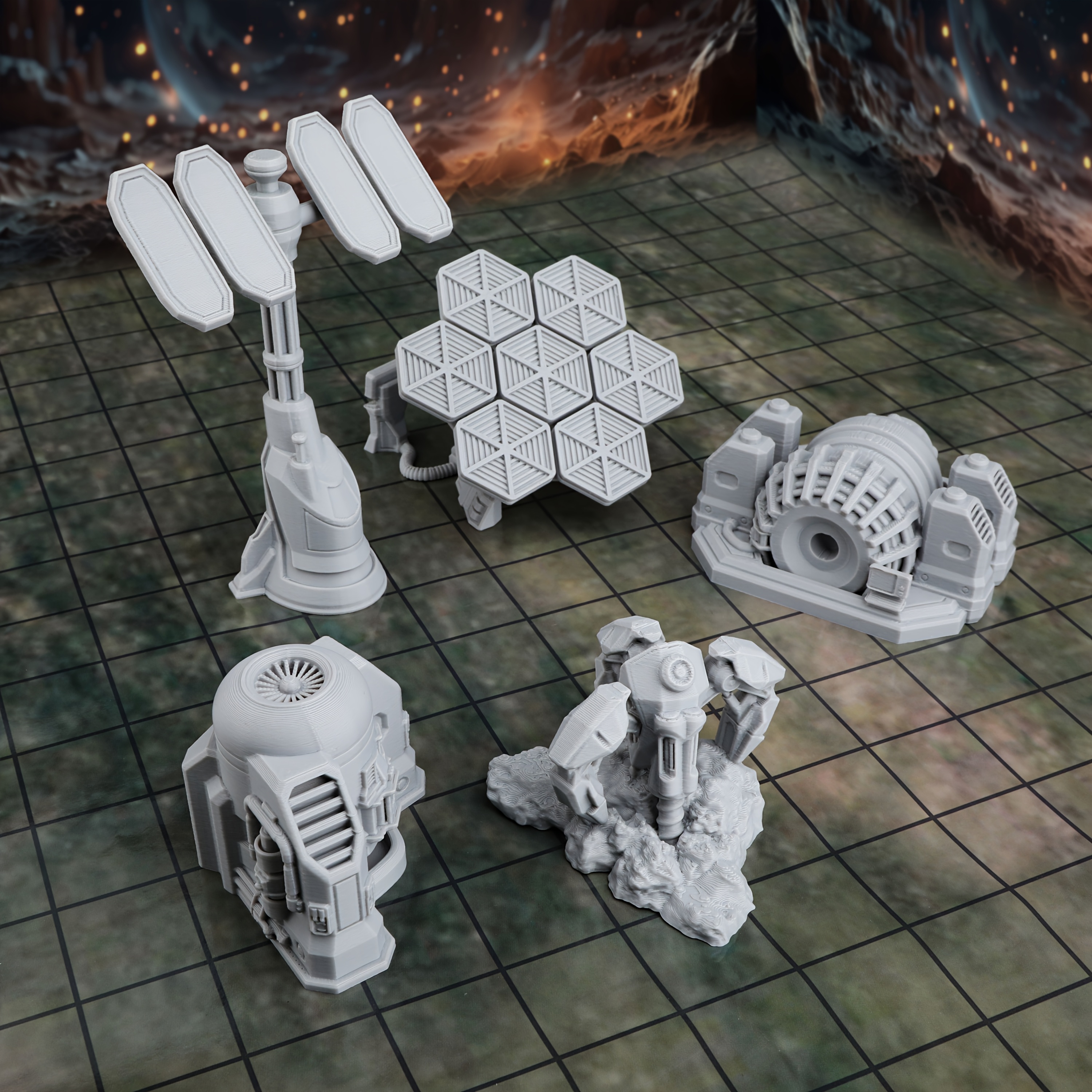 Image of Equipment Miniature Terrain Set – Futuristic Terrain Props For Tabletop Rpgs – Includes Solar Panels, Generators, And Robotic Models For Diy Painting And Decoration