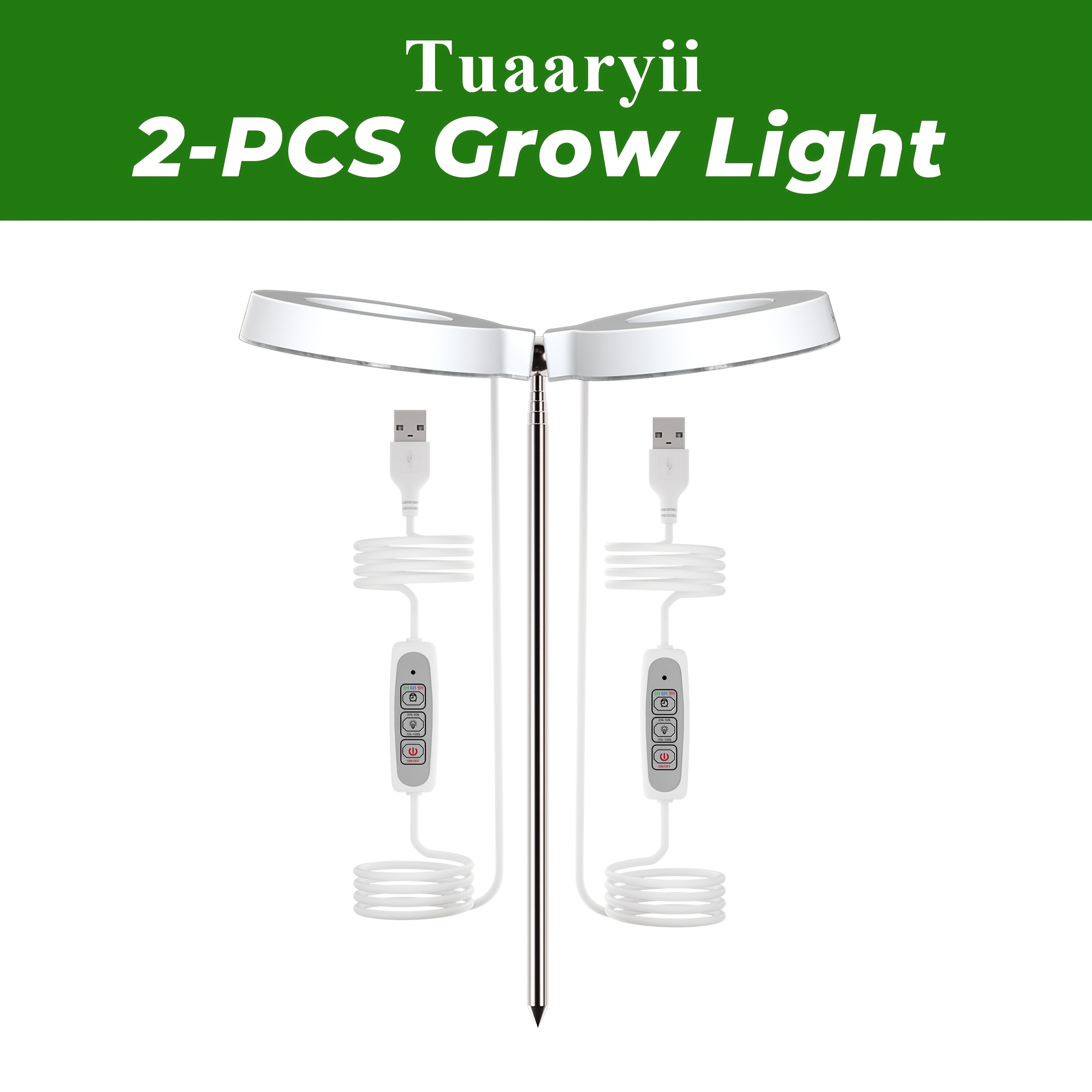 TEMU Dual Magnetic , Led Plant Light For Indoor Home Planting, Rotatable Lamp Heads, Height Adjustable Support Stick, 3/6/9h Repeat Timer To Seedling