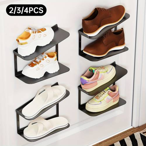 2pcs 3pcs 4pcs wall mounted shoe shelf heavy duty iron floating shoe rack with modern space saving multi tier shoe display suitable for sneakers collection entryway hallway small apartment storage assembly floating shelves