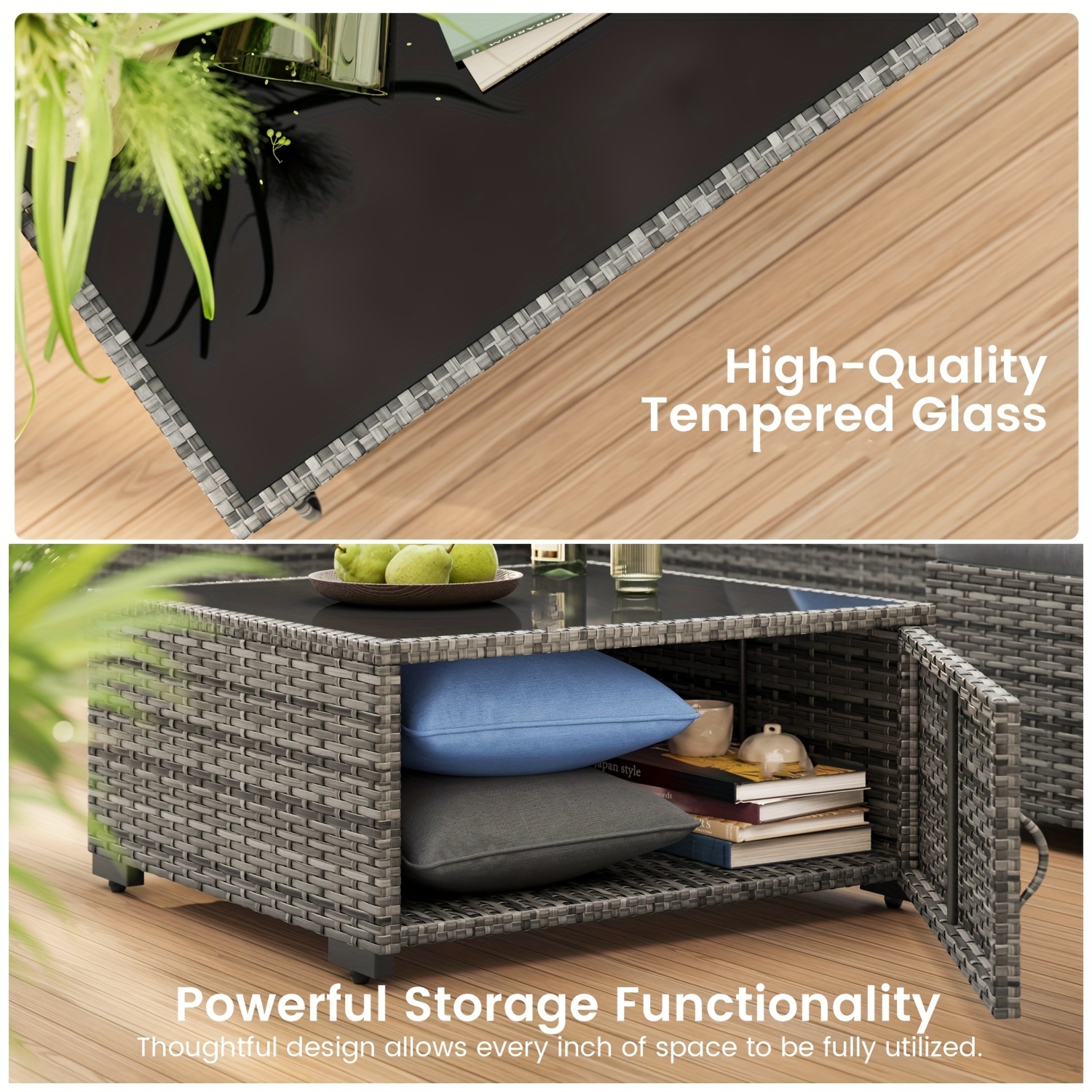 8pcs Modern Outdoor Patio Furniture Set, Rattan Sectional Sofa with Metal Top and Extra Deep Seats, Grey, Patio Seating Set|Modern Outdoor Sofa|Woven Rattan Material