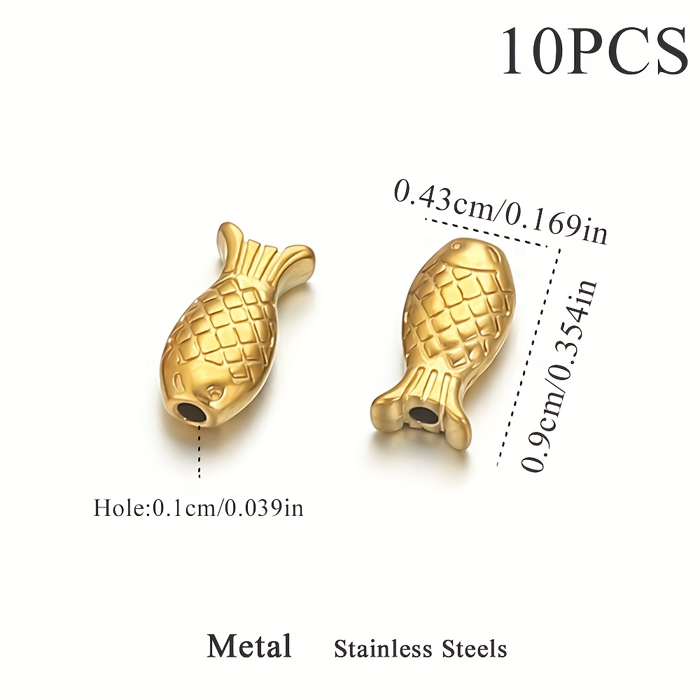 TEMU 10pcs Stainless Steel 18k Gold Plated Reticulated Fish Beads Spacer Beads Accessories Used To Make Necklaces Bracelets Pendants Strings